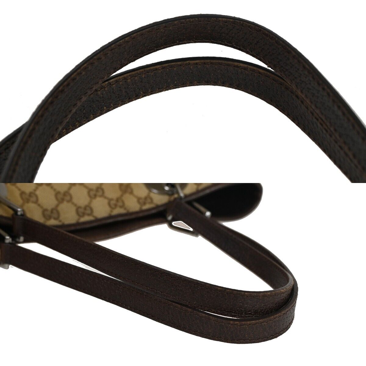 GUCCI Logo GG Pattern Shoulder Bag Canvas Leather Brown Silver Italy 61ED285