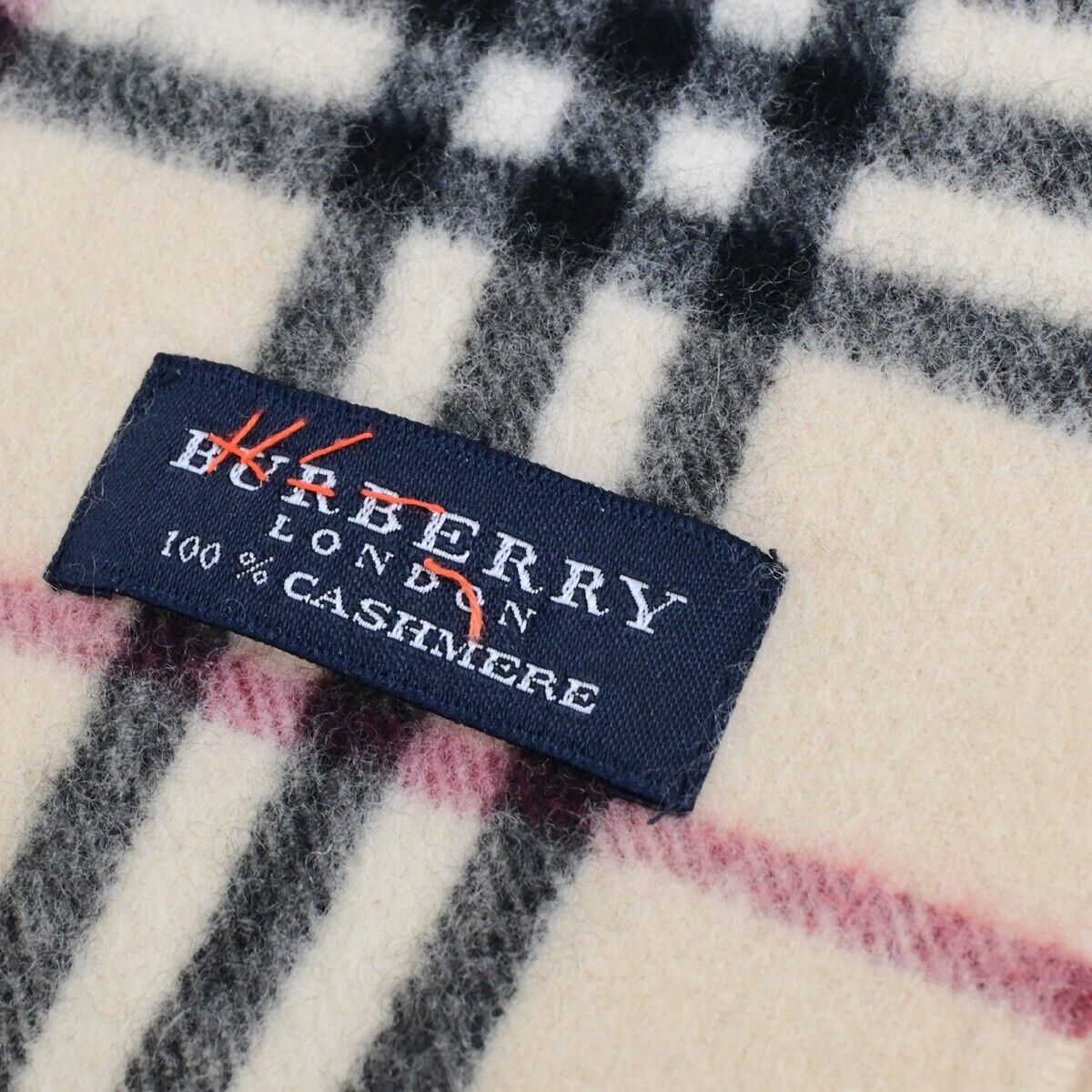 BURBERRY Logo Long Check Scarf  100% Cashmere Beige Accessory 05FB477