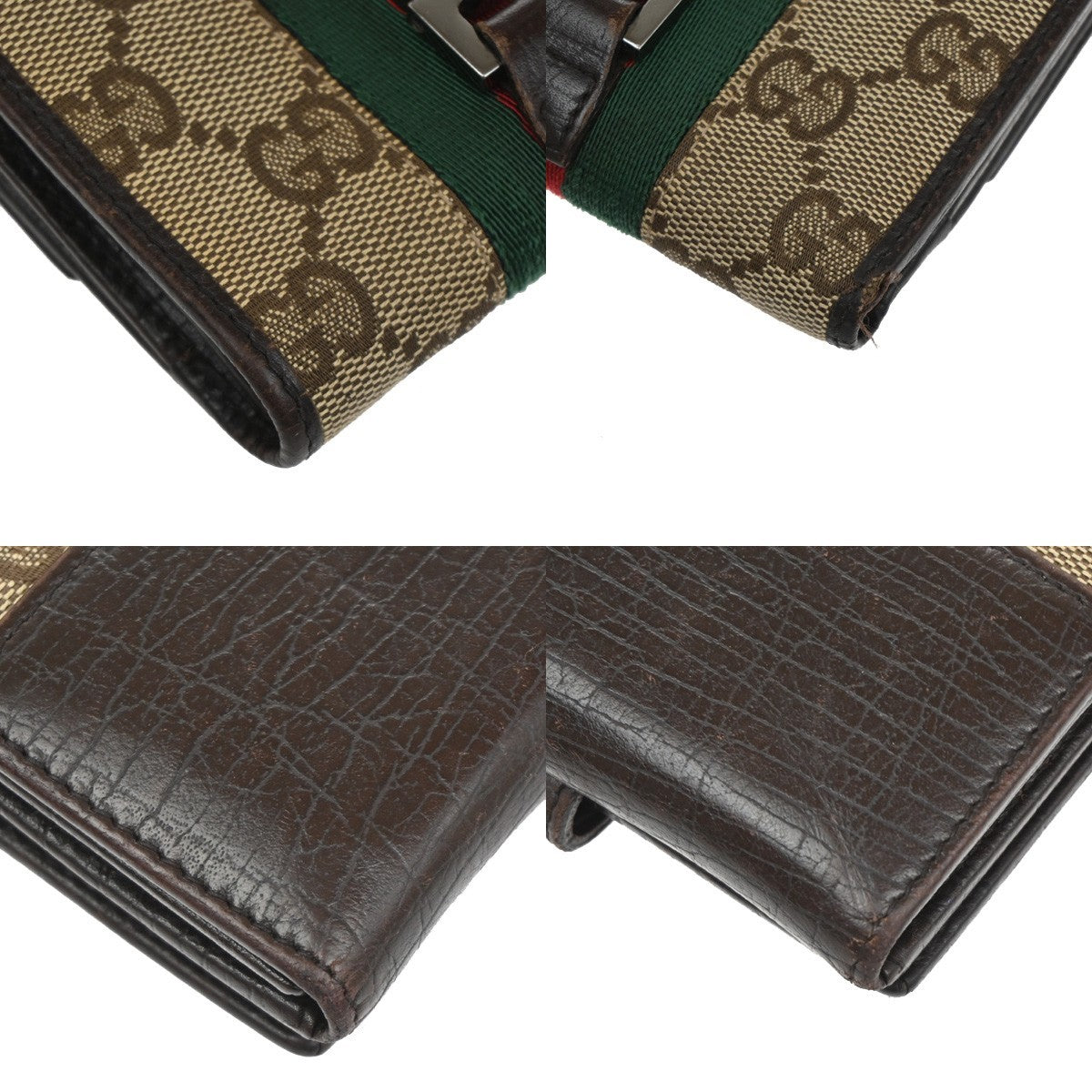 GUCCI Sherry GG Pattern Bifold Wallet Canvas Leather Brown Beige SHW 07TA156