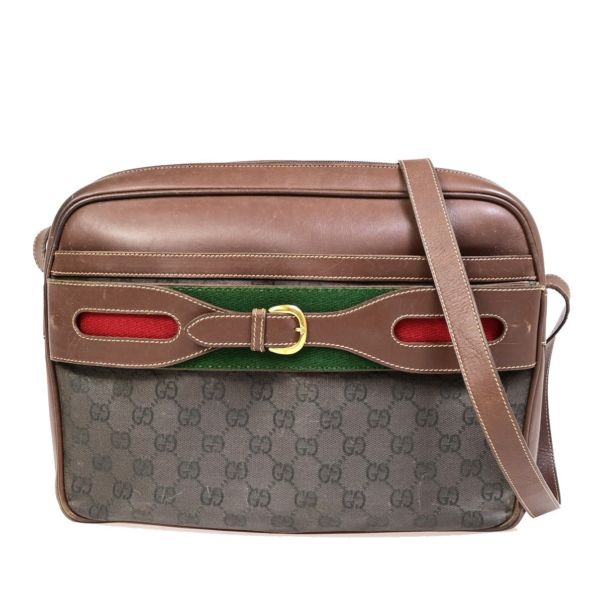 GUCCI Logo GG Pattern Shoulder Bag Coating Canvas Leather Brown 69KB596