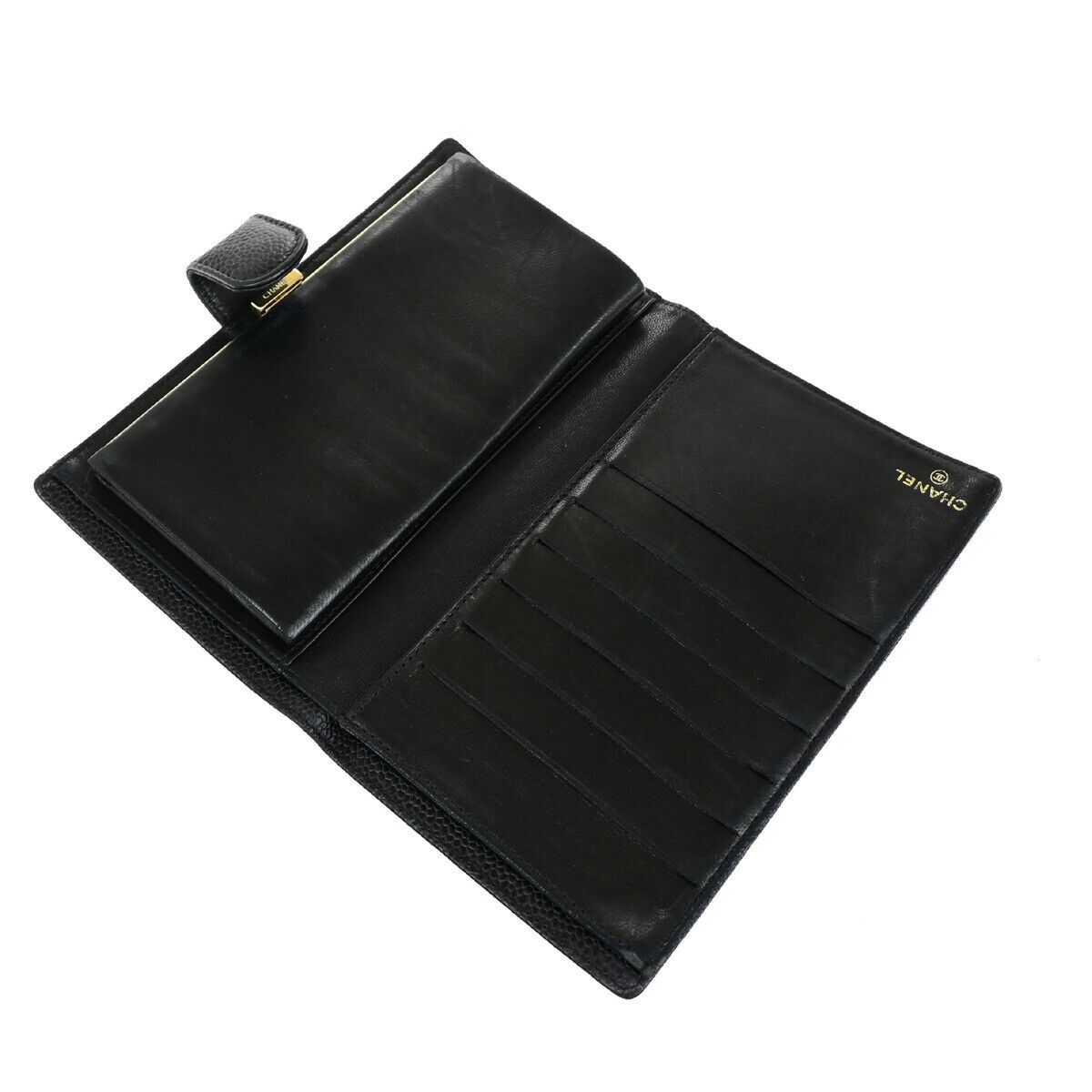 CHANEL CC Logo Long Bifold Wallet Purse Caviar Skin Leather Black GHW 33EB273