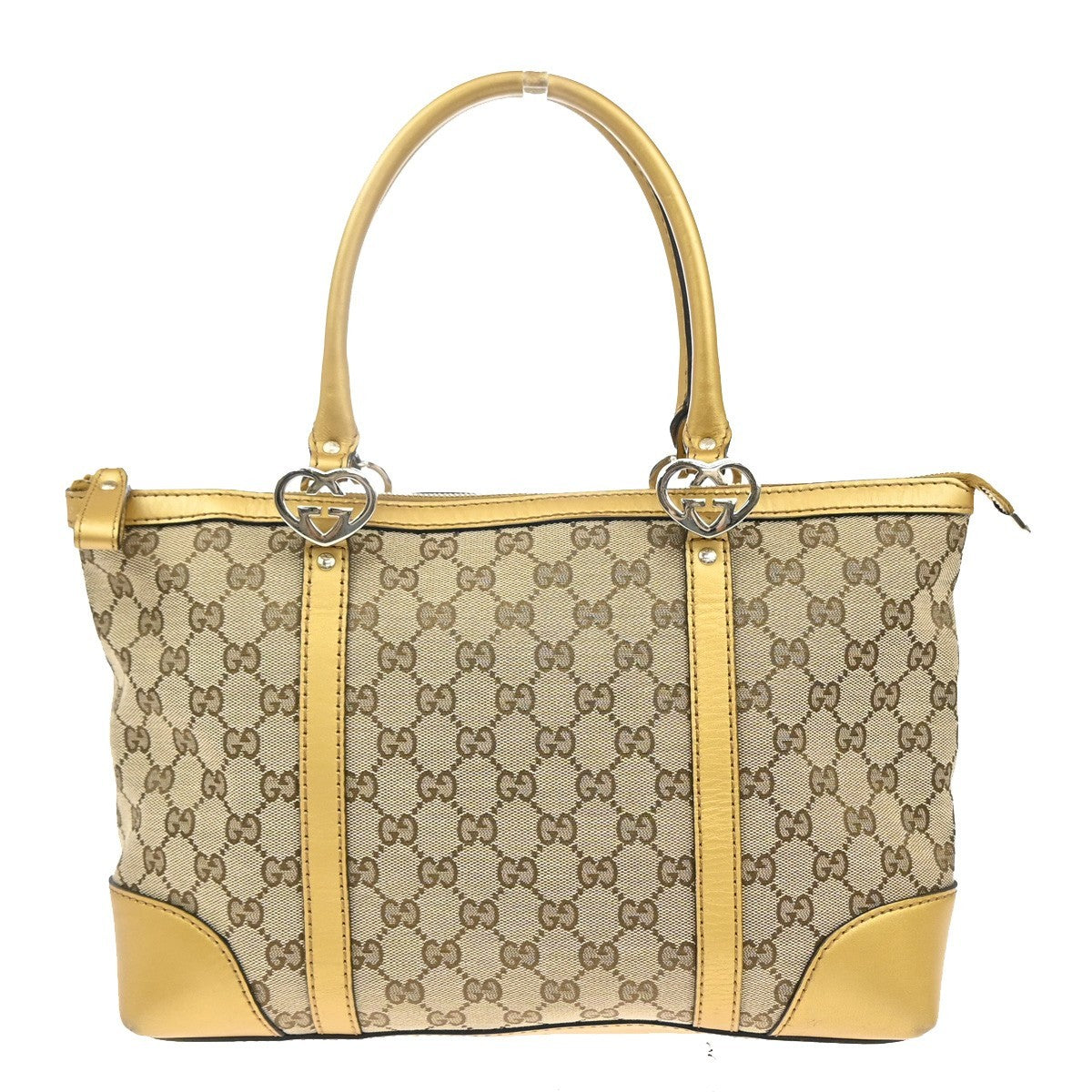 GUCCI GG Pattern Hand Bag Canvas Leather Heart-Shaped GG Charms Italy 39CA073