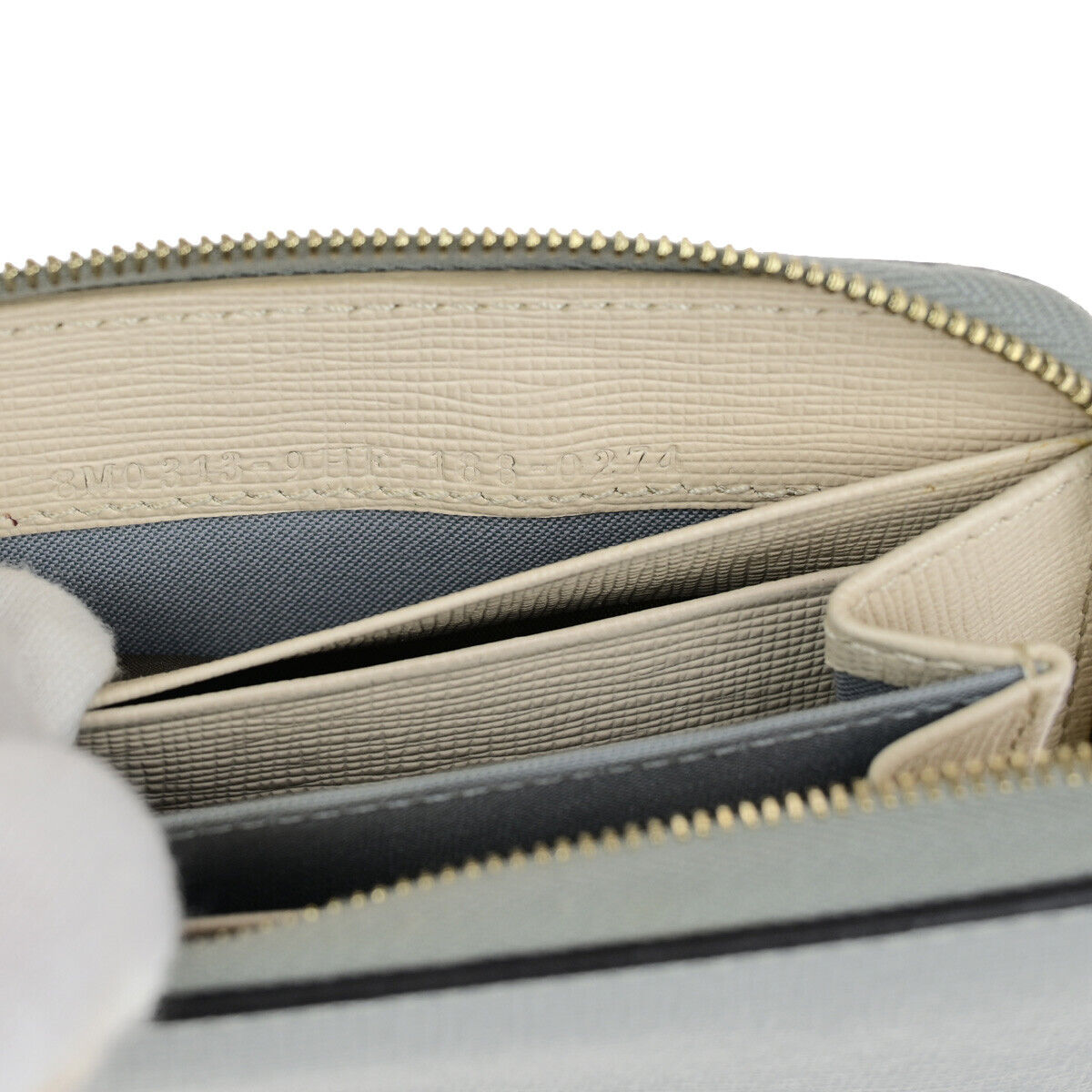 FENDI Logo BAG BUGS Monster Mini Around Wallet Occhi Mostro Leather Gray 31YF311