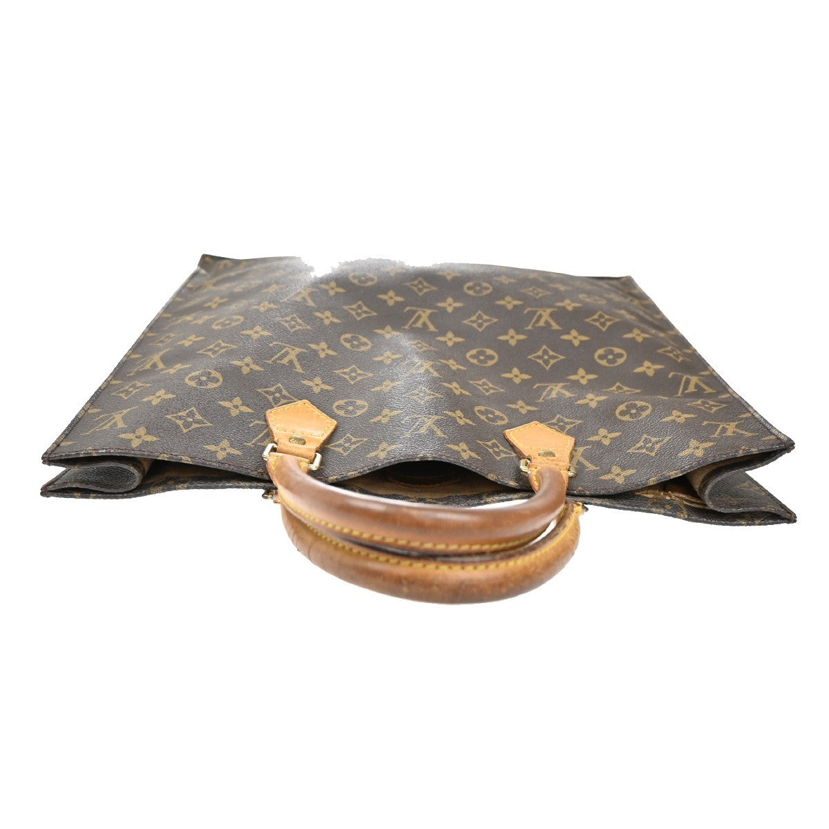 LOUIS VUITTON Logo Sac Plat Hand Tote Bag Monogram Leather Brown M51140 61TA072