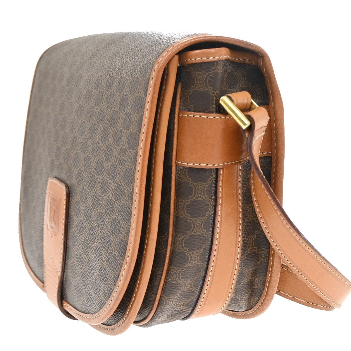 CELINE Logo Macadam Pattern Shoulder Bag PVC Leather Brown GHW Italy 35CA072