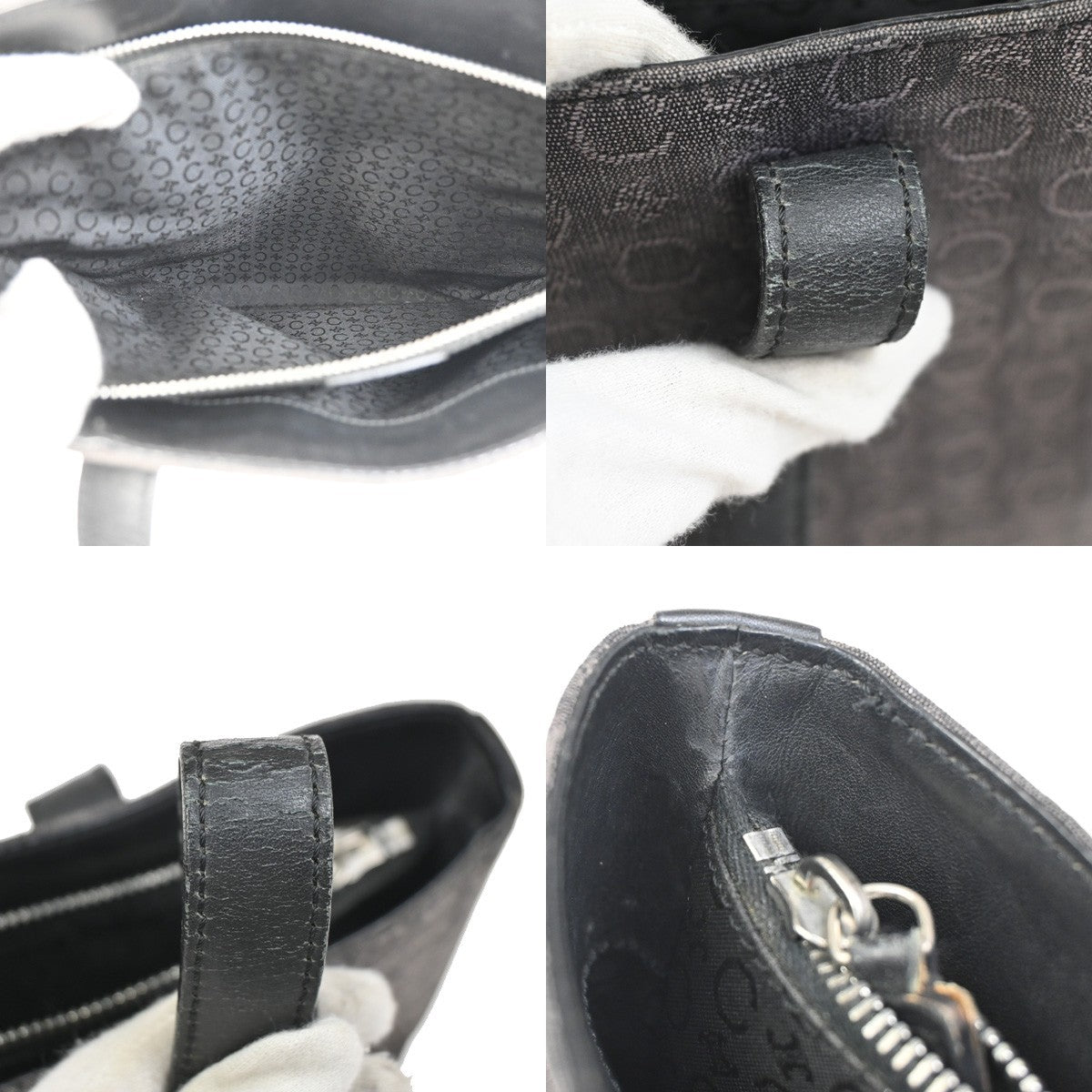 CELINE C Macadam Shoulder Hand Tote Bag Canvas Leather Black SHW Italy 34KC678