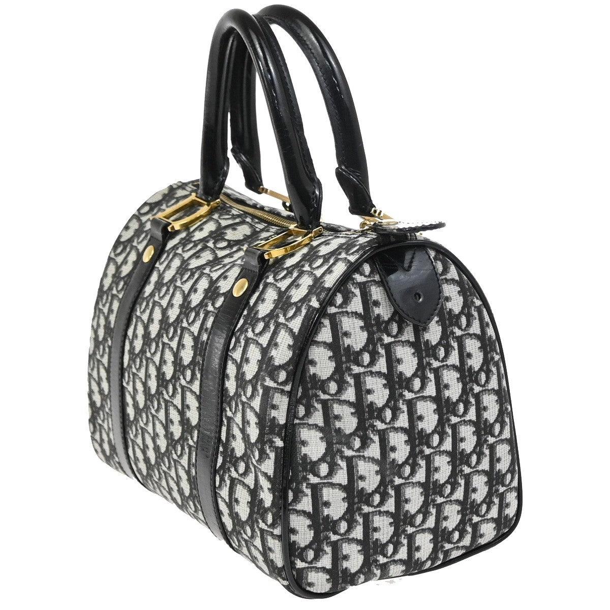 CHRISTIAN DIOR Trotter Pattern Hand Bag PVC Patent Leather Black GHW 95RQ051