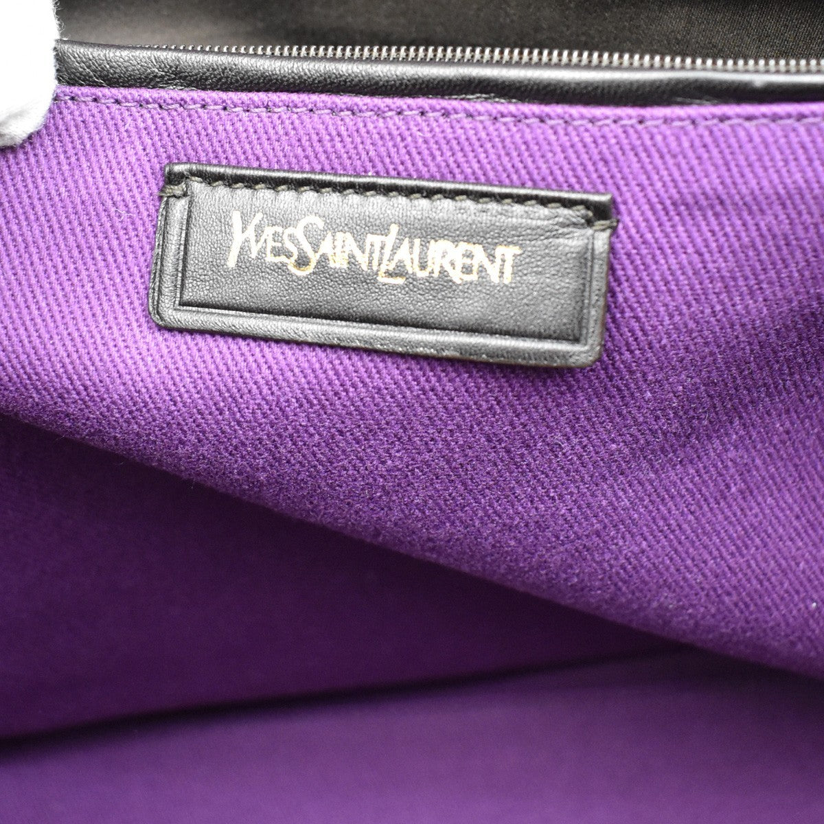 YVES SAINT LAURENT YSL Logo Hand Bag Leather Purple GHW Italy 32EF751