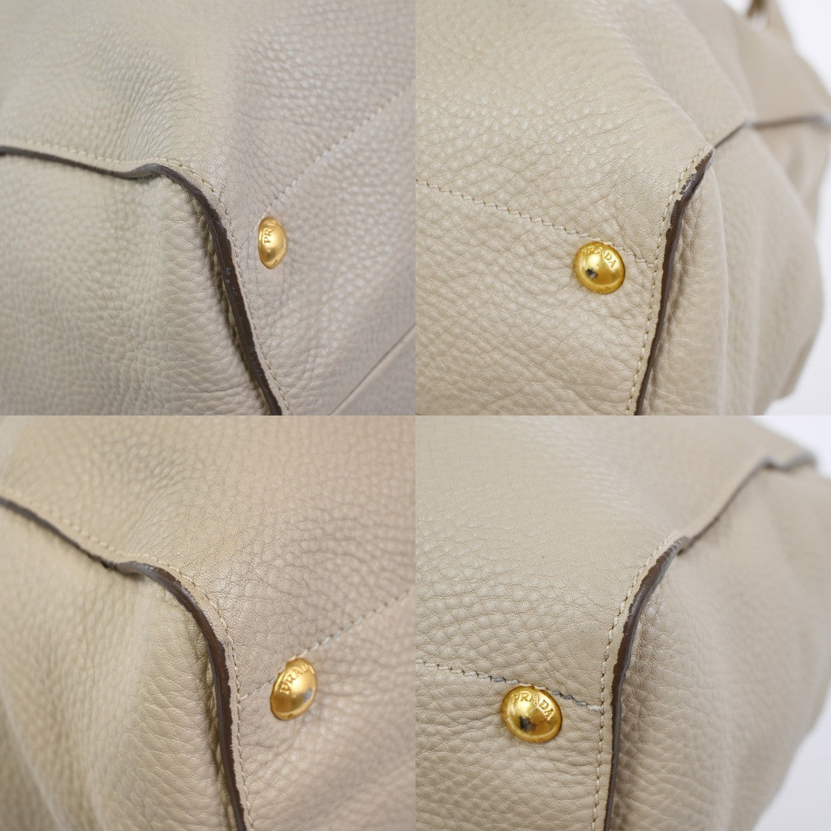 PRADA Logo Large 2Way Shoulder Hand Tote Bag Leather Beige GHW Italy 80KC640