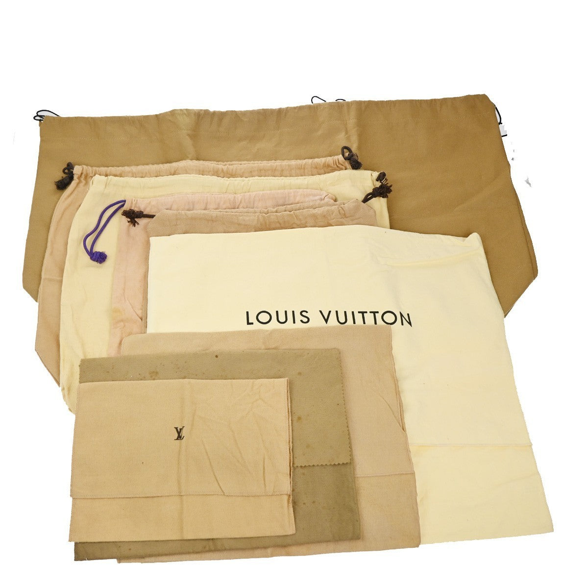 LOUIS VUITTON Logo 10 Set Dust Bag Drawstring Canvas Cotton Beige Brown 09KP114