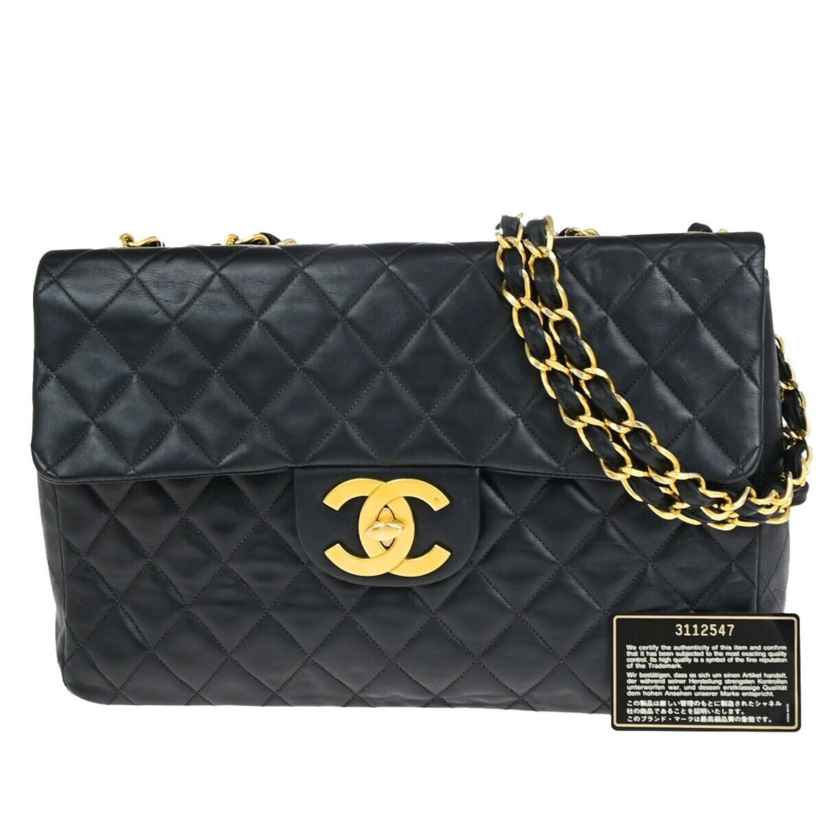 CHANEL CC Maxi Jumbo Matelasse 34 Chain Shoulder Bag Leather BK Vintage 393RK689