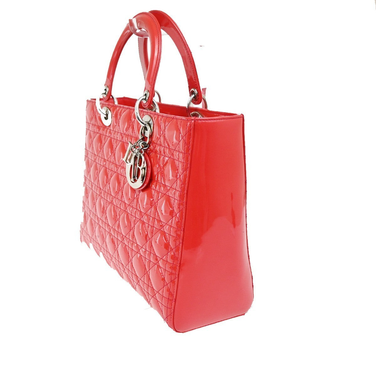 CHRISTIAN DIOR Logo Lady Cannage Hand Bag Patent Leather Red SHW Italy 46RL838