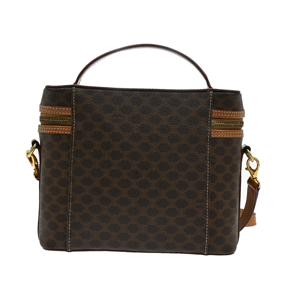 CELINE Logo Macadam Circle 2Way Shoulder Hand Bag PVC Leather Brown GHW 69YH773