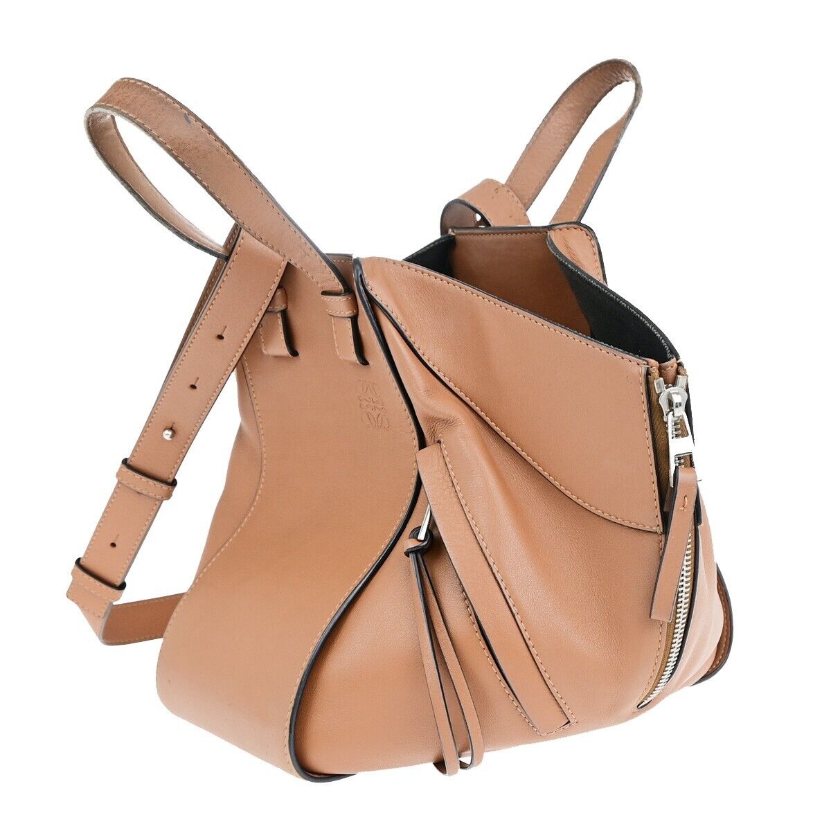 LOEWE Logo Hammock 2Way Shoulder Hand Bag Leather Brown SHW Spain 95EC945