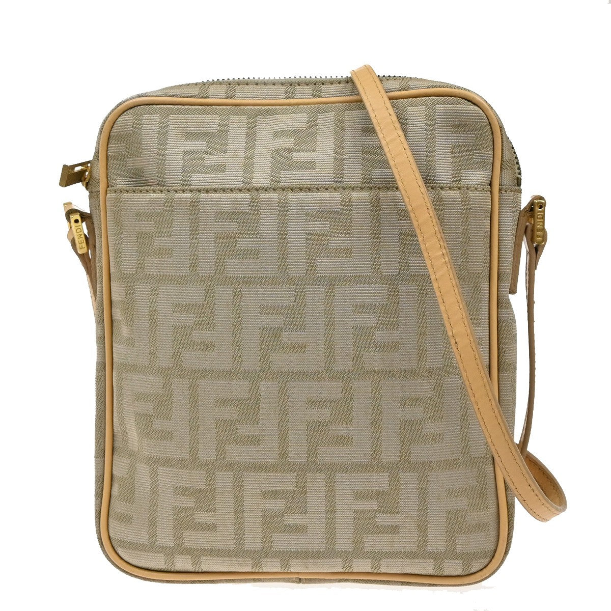 FENDI Logo Zucca Pattern Shoulder Bag Canvas Leather Beige GHW Italy 65YH781