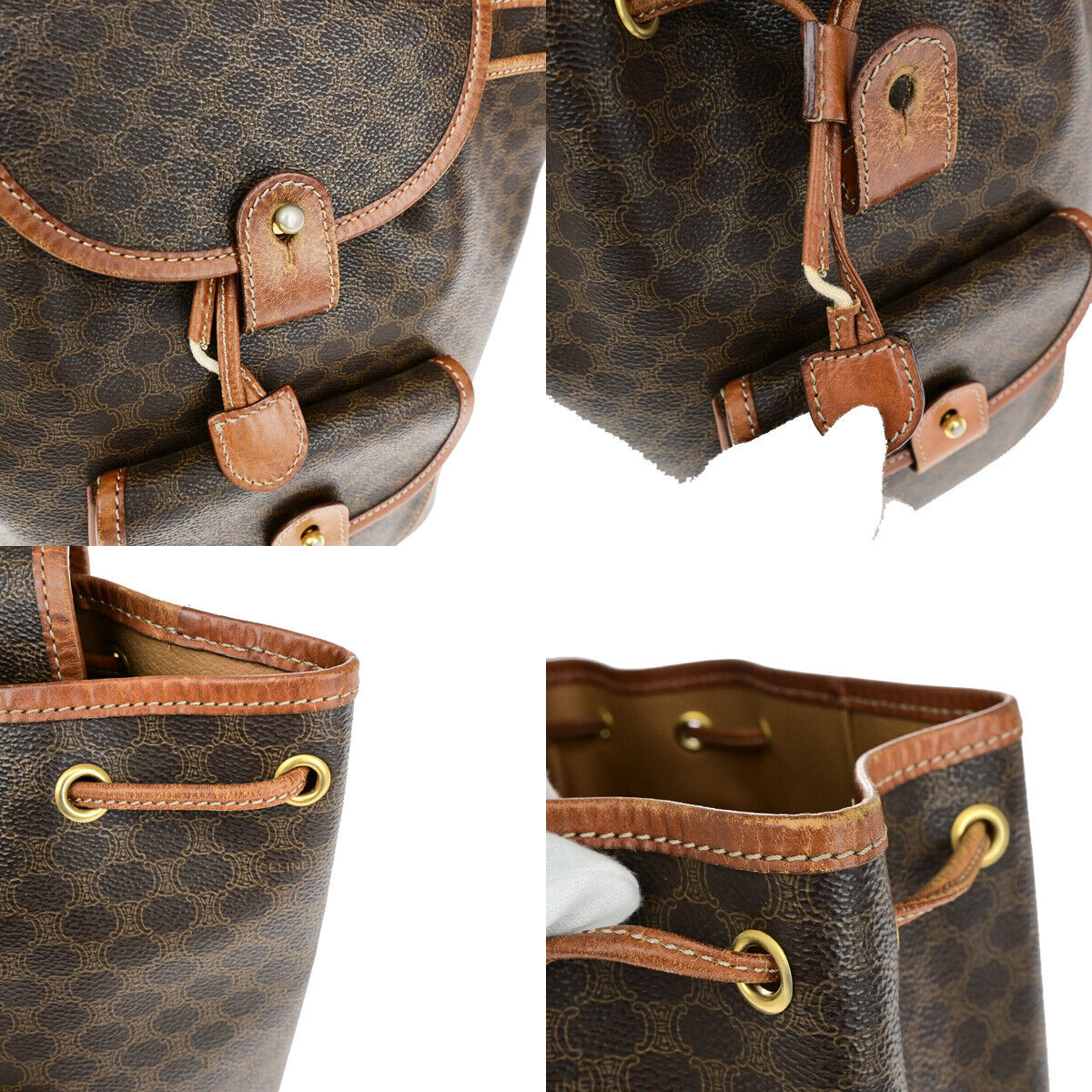 CELINE Logo Macadam Pattern Backpack Bag PVC Leather Brown GHW Italy 34YF572
