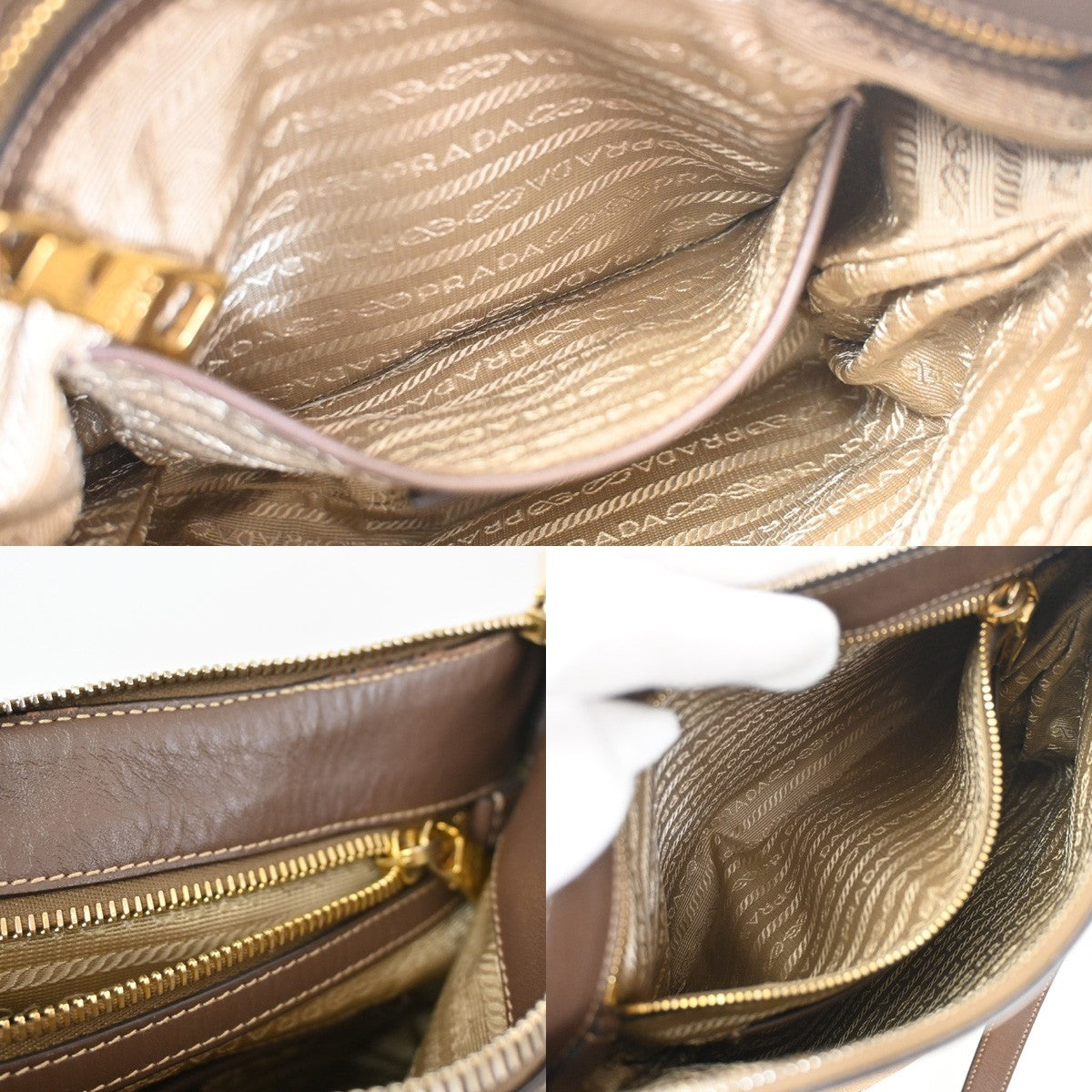 PRADA MILANO Logo Jacquard Shoulder Bag  Leather  Canvas  Brown 19SA060