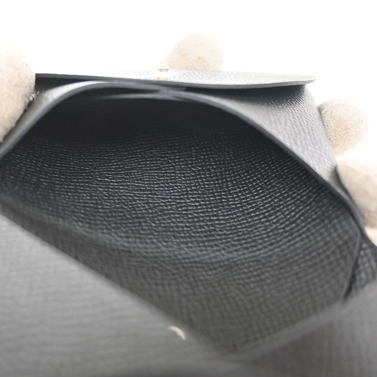 HERMES Logo Calvi Duo Card Holder Coin Case Epsom Leather Black 43LC615
