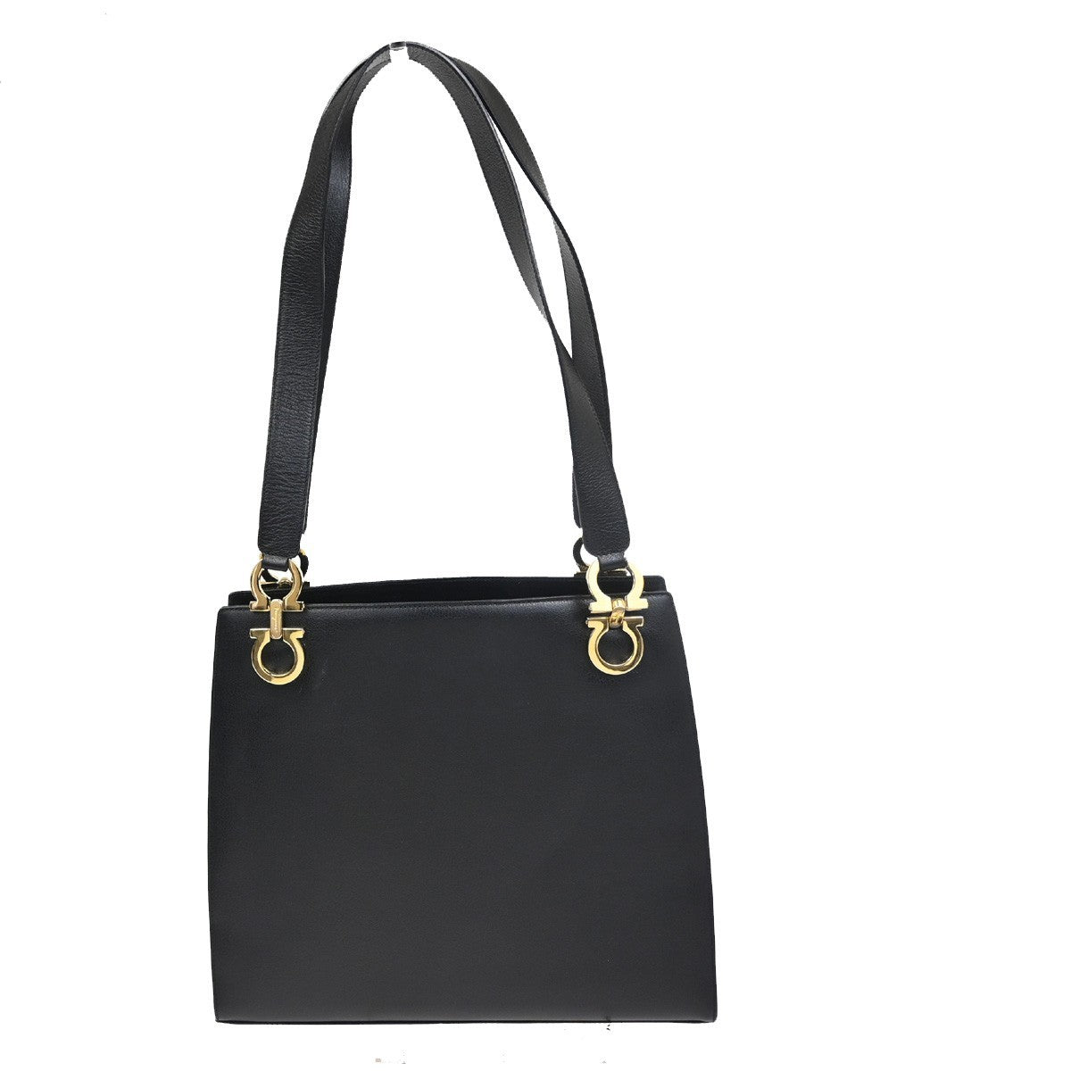 SALVATORE FERRAGAMO Logo Gancini Shoulder Hand Bag Leather GHW Black 35KC837