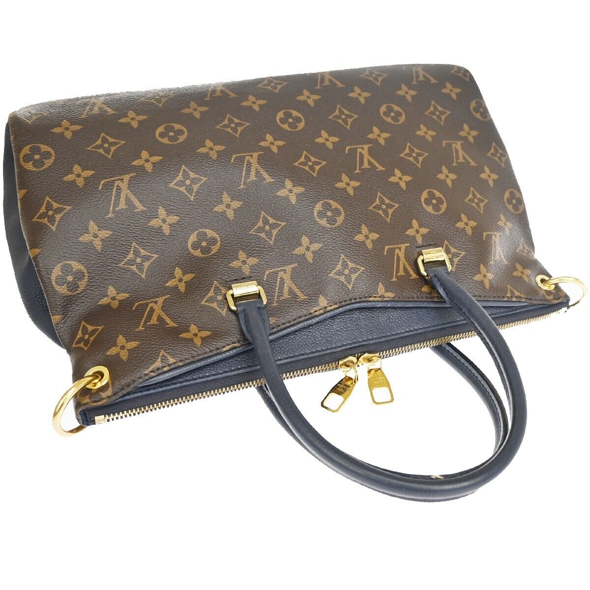 LOUIS VUITTON Pallas Hand Bag Monogram Leather Blue Brown Gold M44042 49YC750