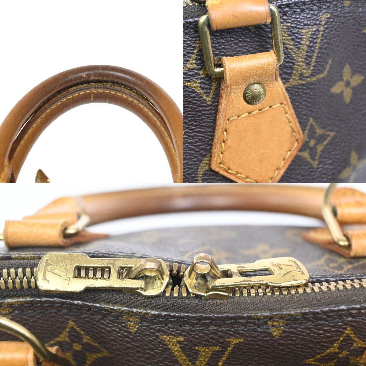 LOUIS VUITTON LV Logo Alma Hand Bag Monogram Leather Brown France M51130 34ZA049