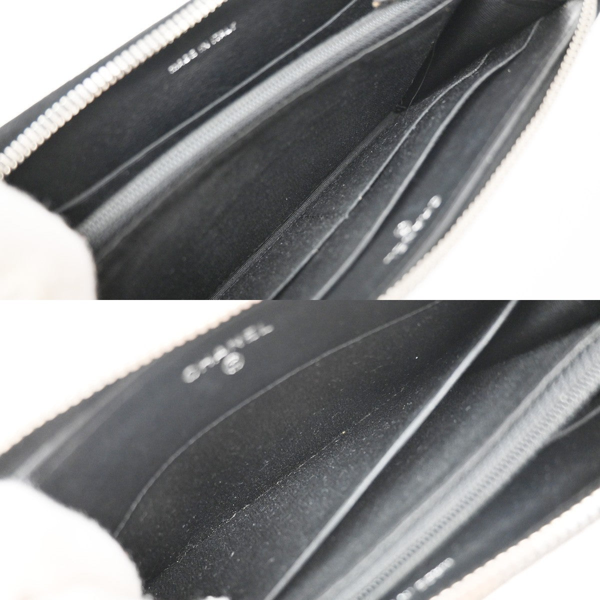 CHANEL CC Logo V-stitch Zip Around Long Wallet Leather Black Silver 77RF674