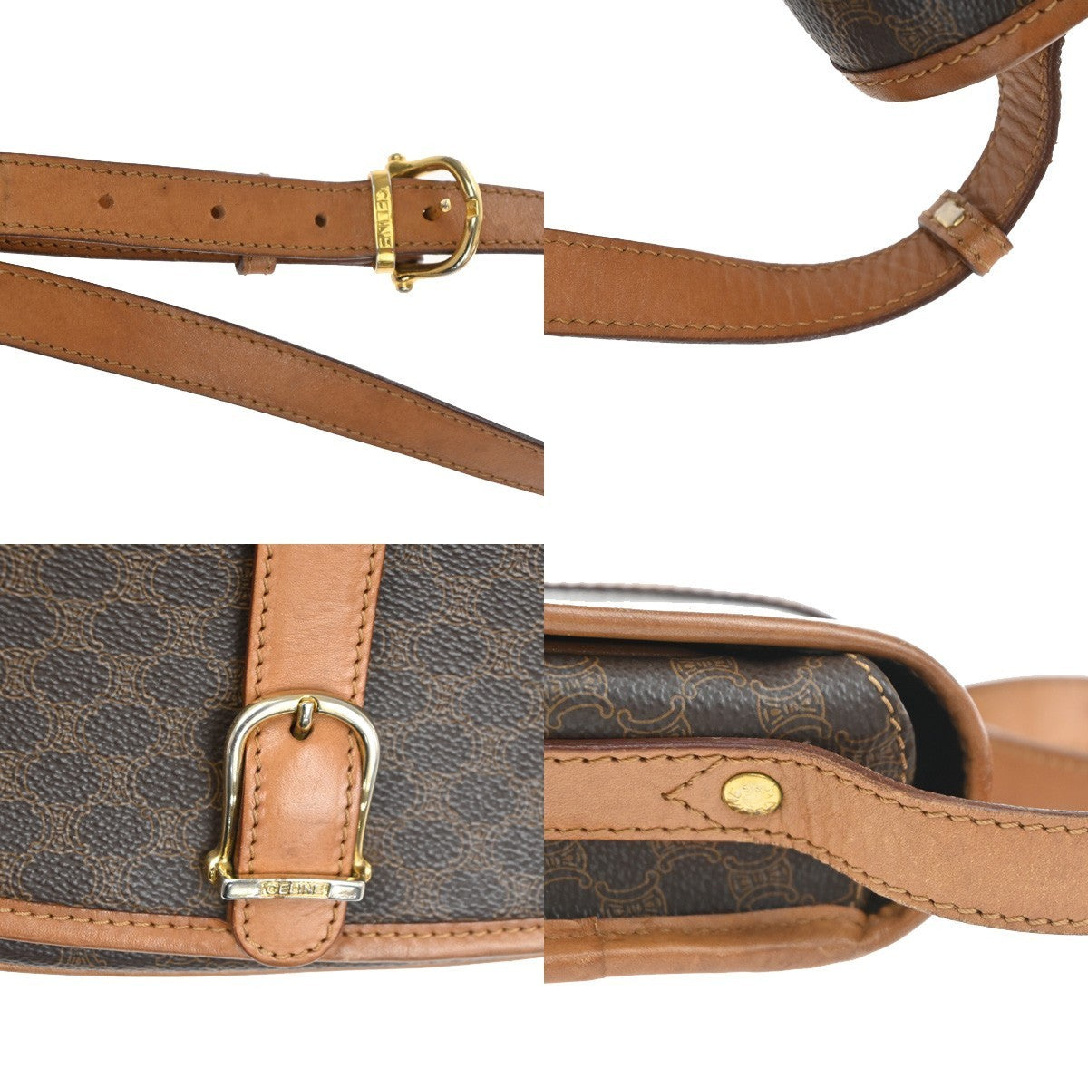 CELINE Logo Macadam Pattern Shoulder Bag PVC Leather Brown GHW Italy 35TA701