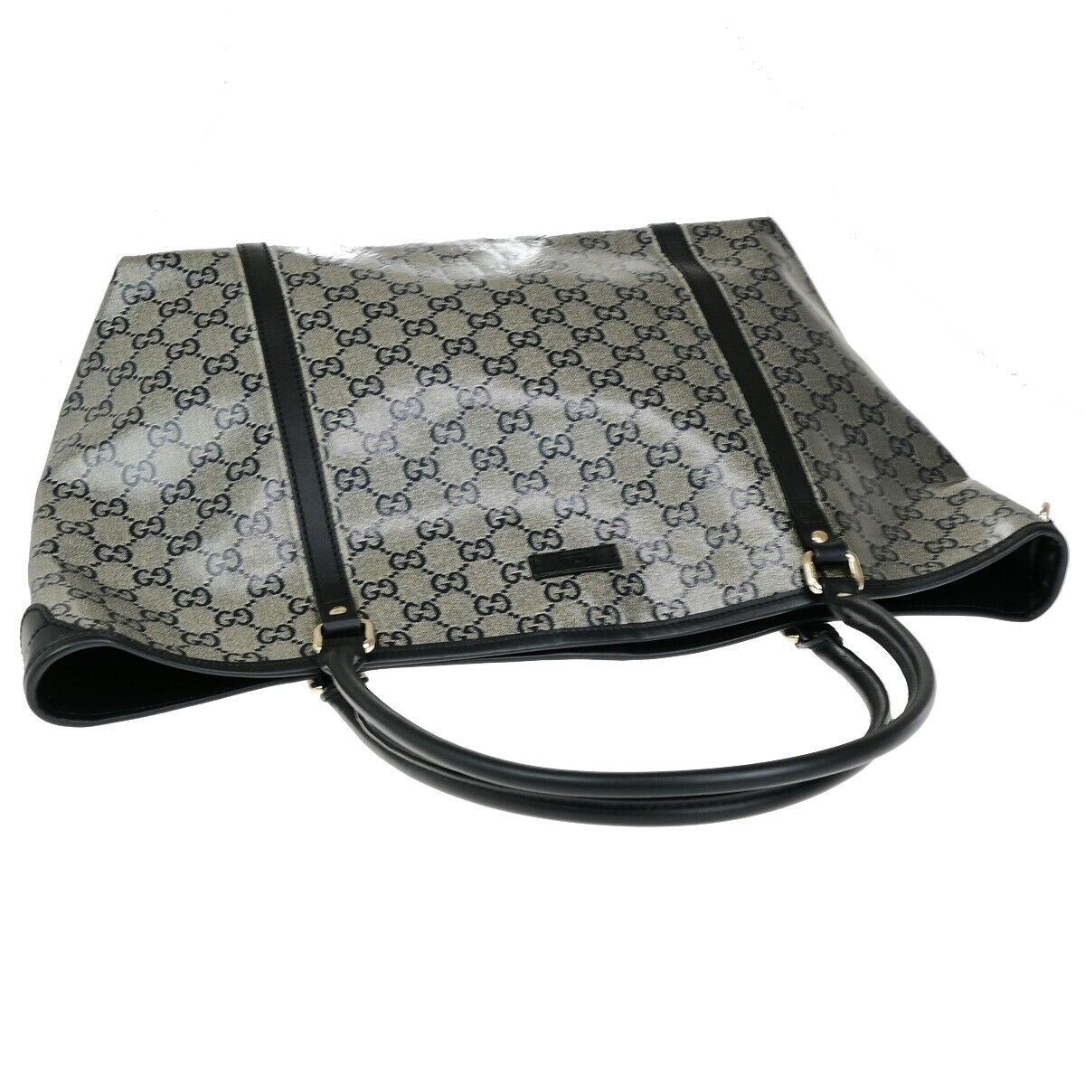 GUCCI GG Pattern Crystal Shoulder Bag Coating Canvas Leather Black 82EC973