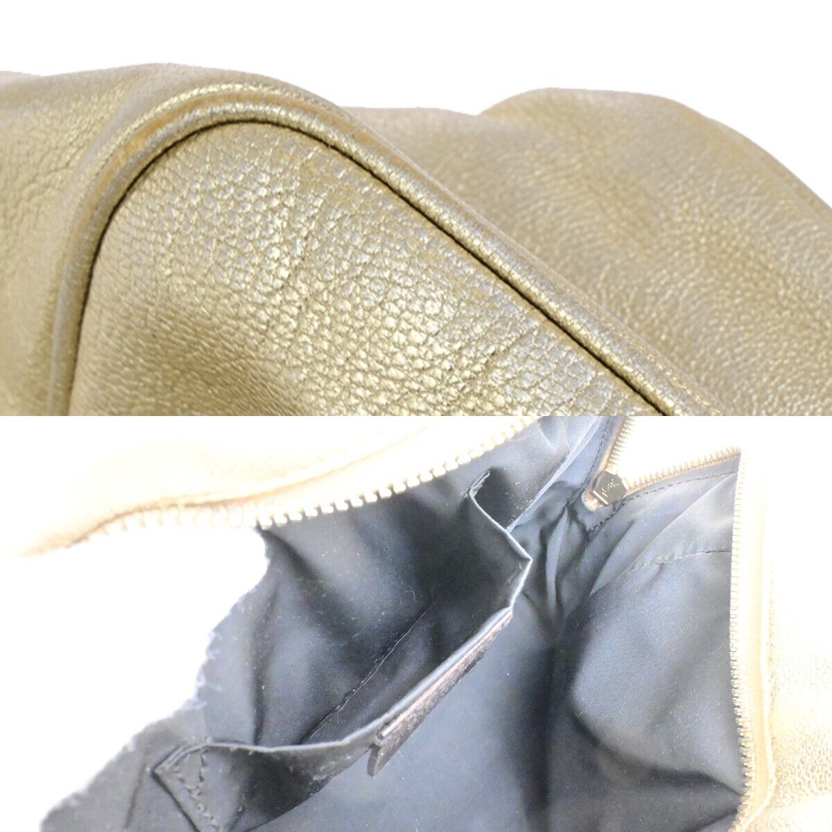 YVES SAINT LAURENT YSL Logo Small Hand Bag Leather Gold Italy 05FB447