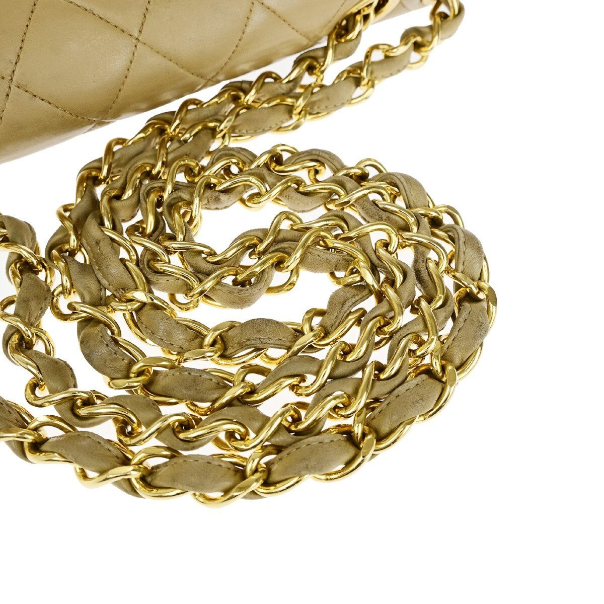 CHANEL CC Matelasse 30 Chain Shoulder Bag Leather Beige GHW Vintage 309RK218