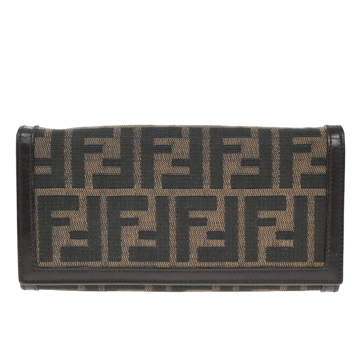 FENDI Logo Zucca Pattern Long Bifold Wallet Canvas Leather Brown 69KP025