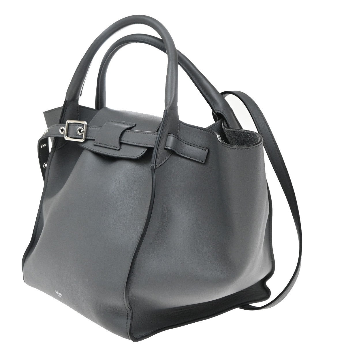 CELINE Logo Big Bag 2Way Shoulder Hand Bag Leather Gray SHW Italy 52RF736