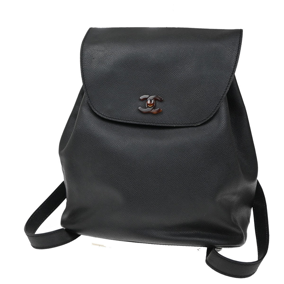 CHANEL CC Logo Backpack Bag Leather Plastic Black GHW Italy Vintage 620RF612