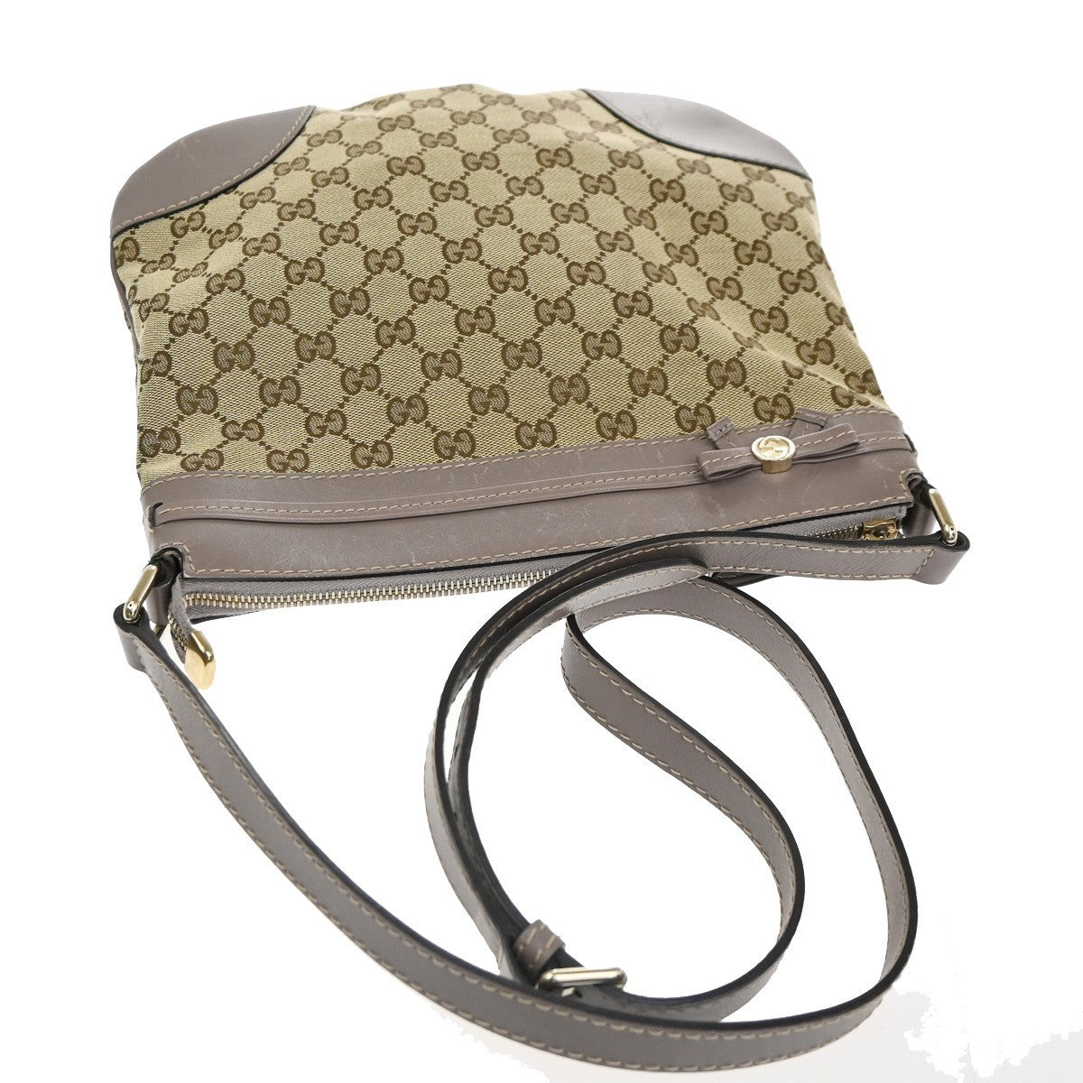 GUCCI Mayfair Shoulder Tote Bag GG Canvas Leather Beige Purple GHW Italy 31TA587