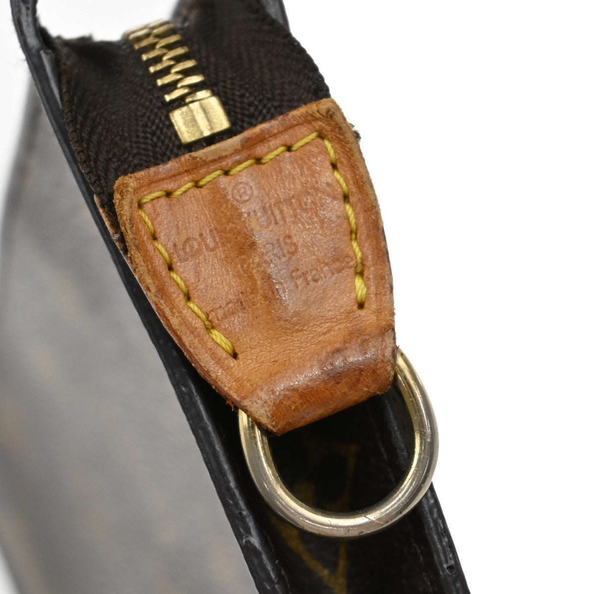 LOUIS VUITTON LV Logo Bucket GM Pouch Bag Monogram Leather Brown Gold 02KB369
