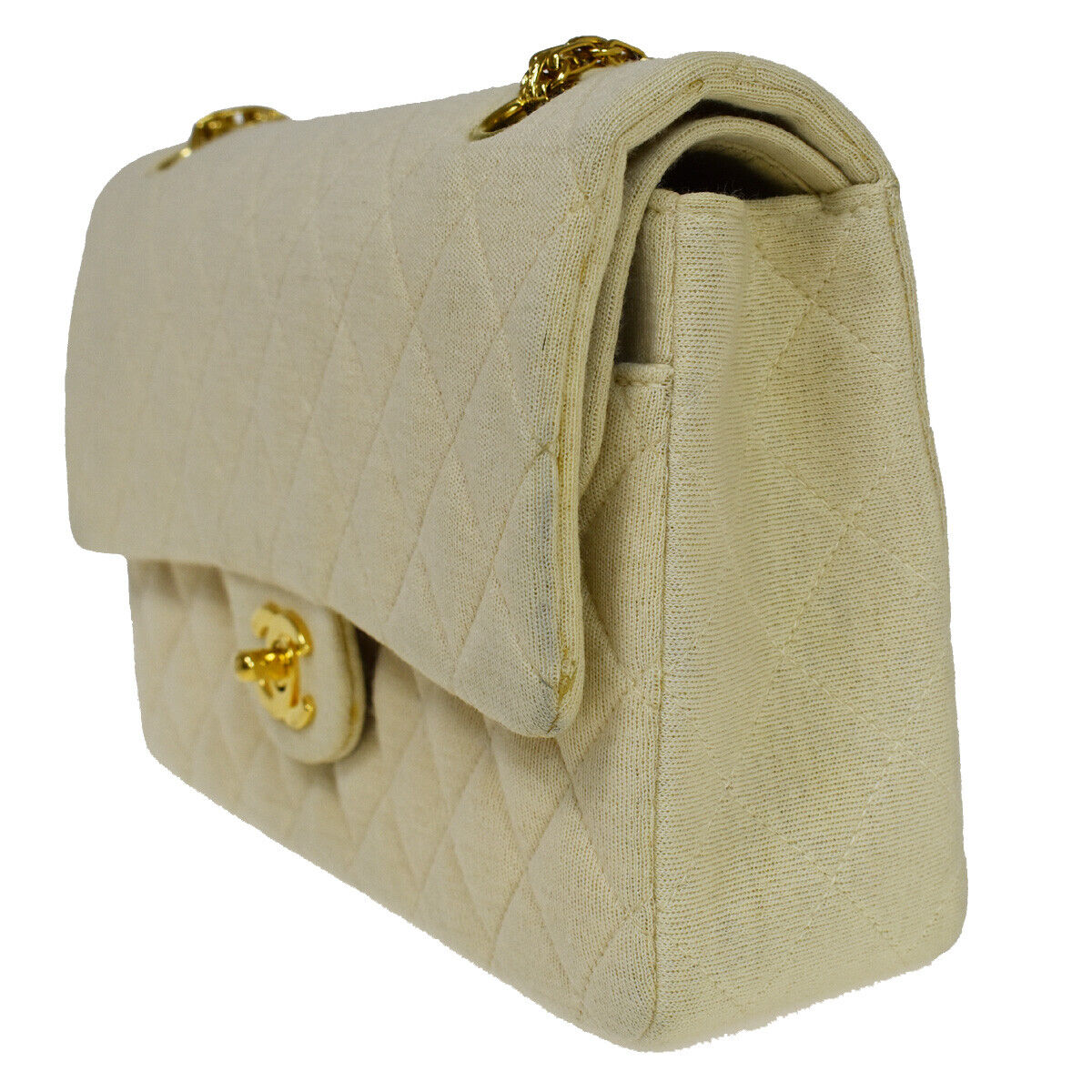 CHANEL CC Matelasse 25 Double Flap Chain Shoulder Bag Canvas Leather IY 332RJ544