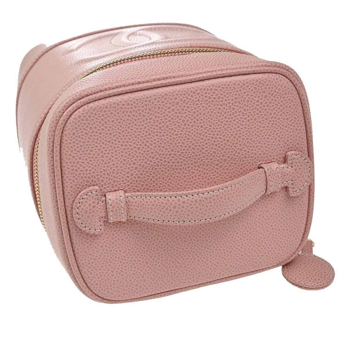 CHANEL CC Logo Cosmetic Vanity Hand Bag Grained Calfskin Leather Pink 674RP132