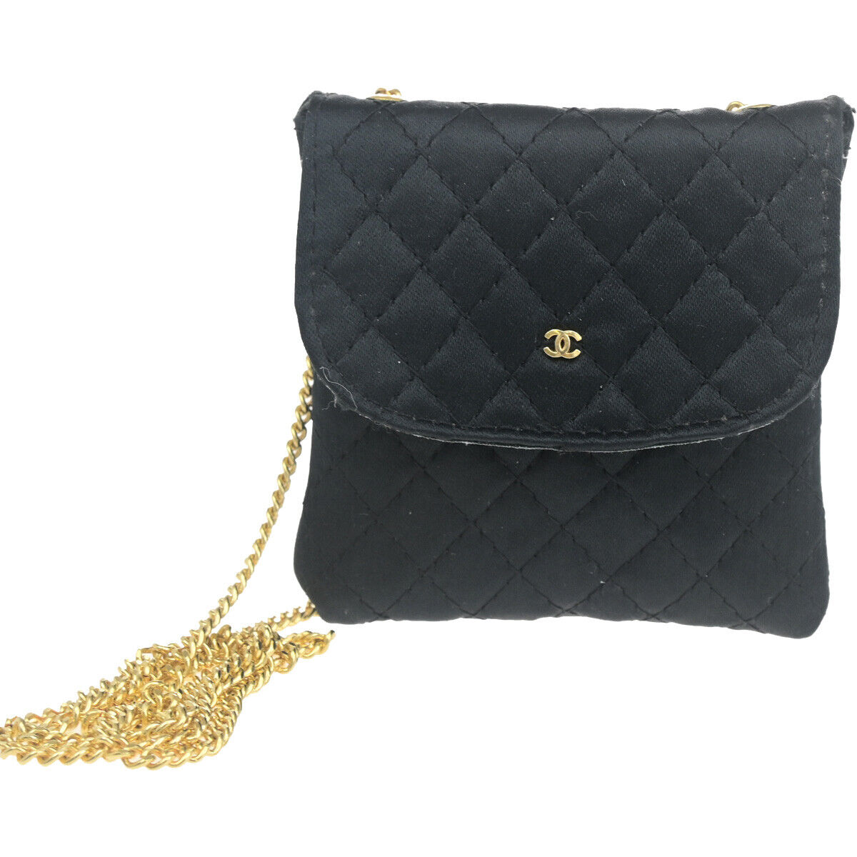 CHANEL CC Logo Micro Matelasse Shoulder Bag Pouch Canvas Leather Black 88RK080