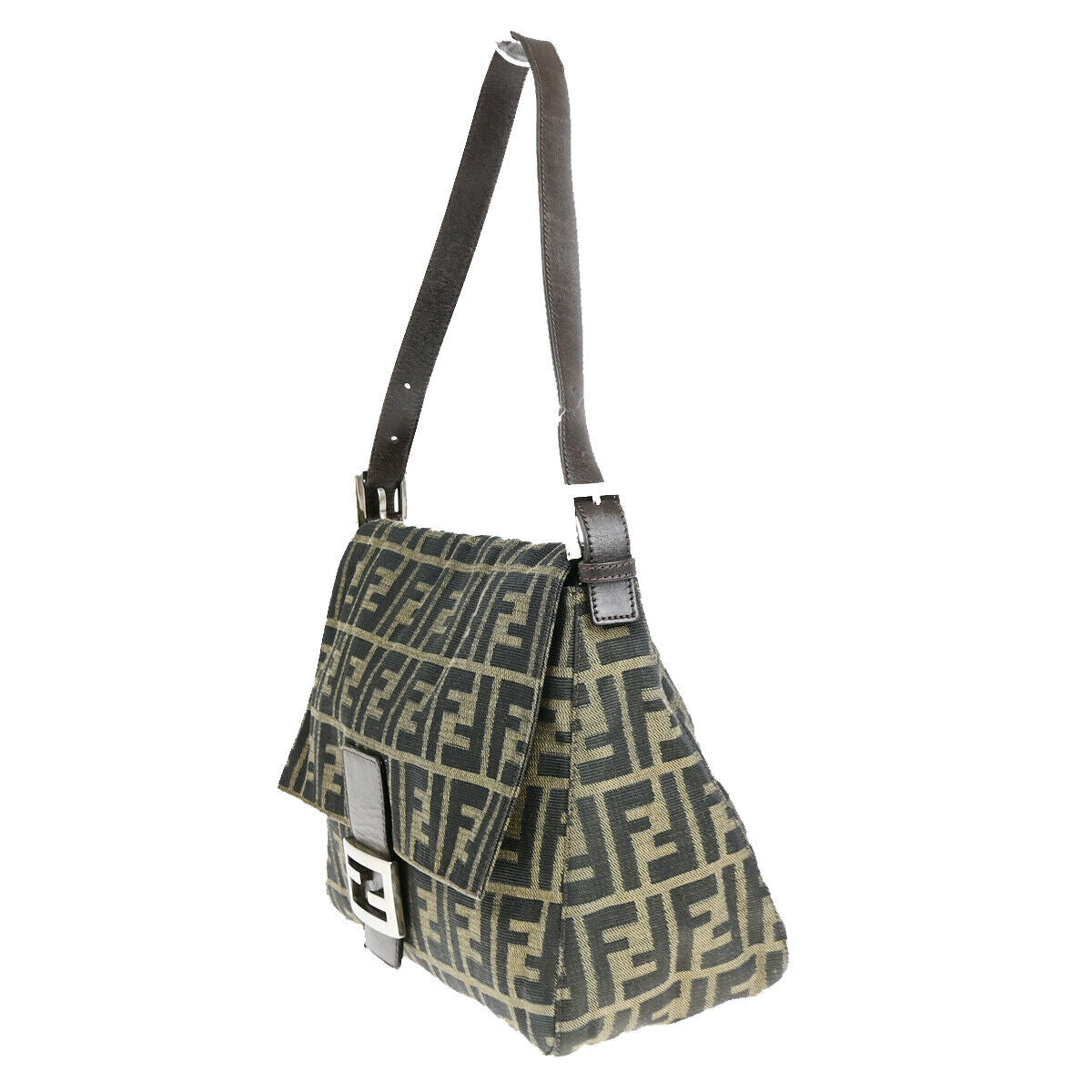 FENDI Logo Mamma Zucca Pattern Shoulder Bag Canvas Leather Brown SHW 96YF583