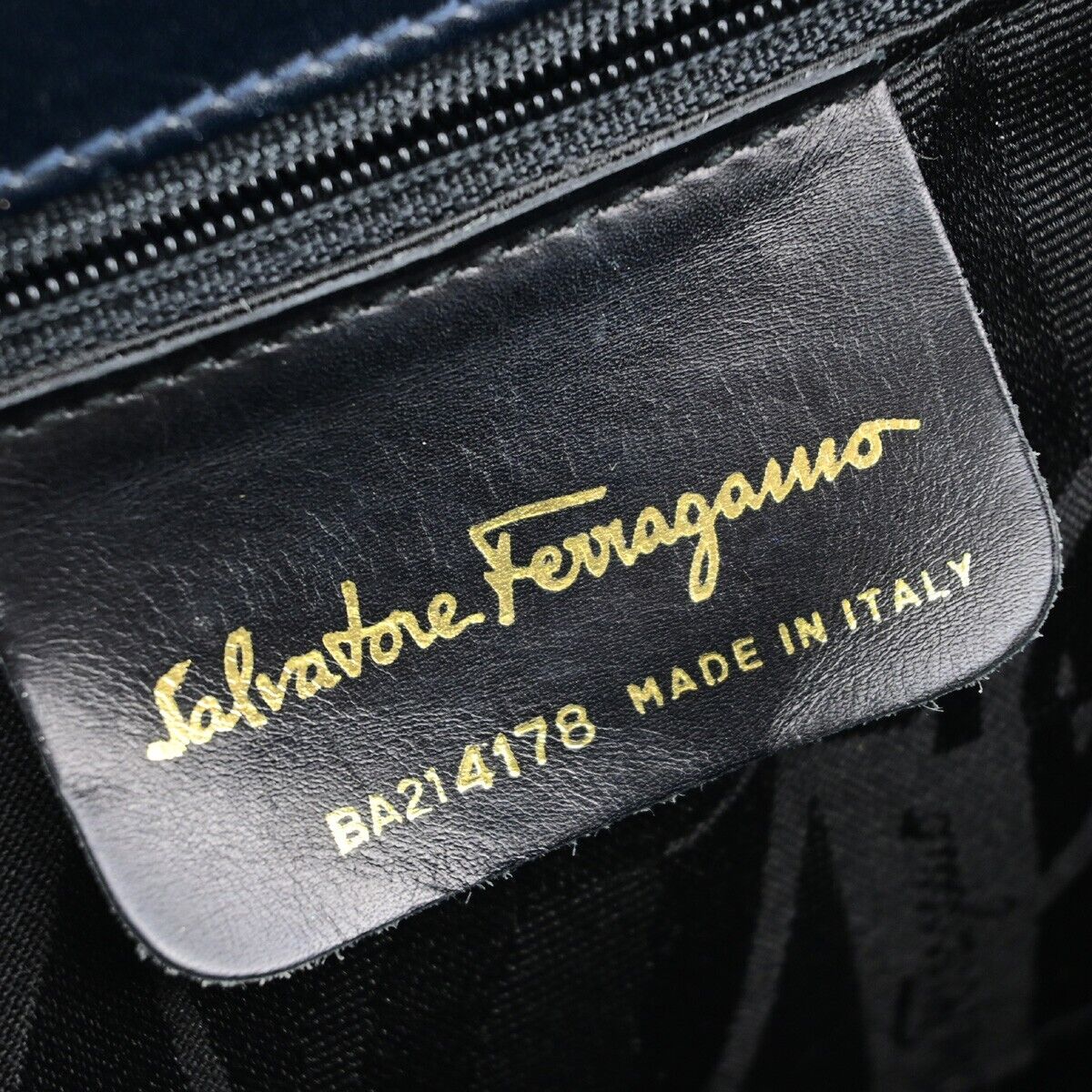 SALVATORE FERRAGAMO Vara Hand Bag Canvas Leather Navy Blue GHW Italy 66EB622