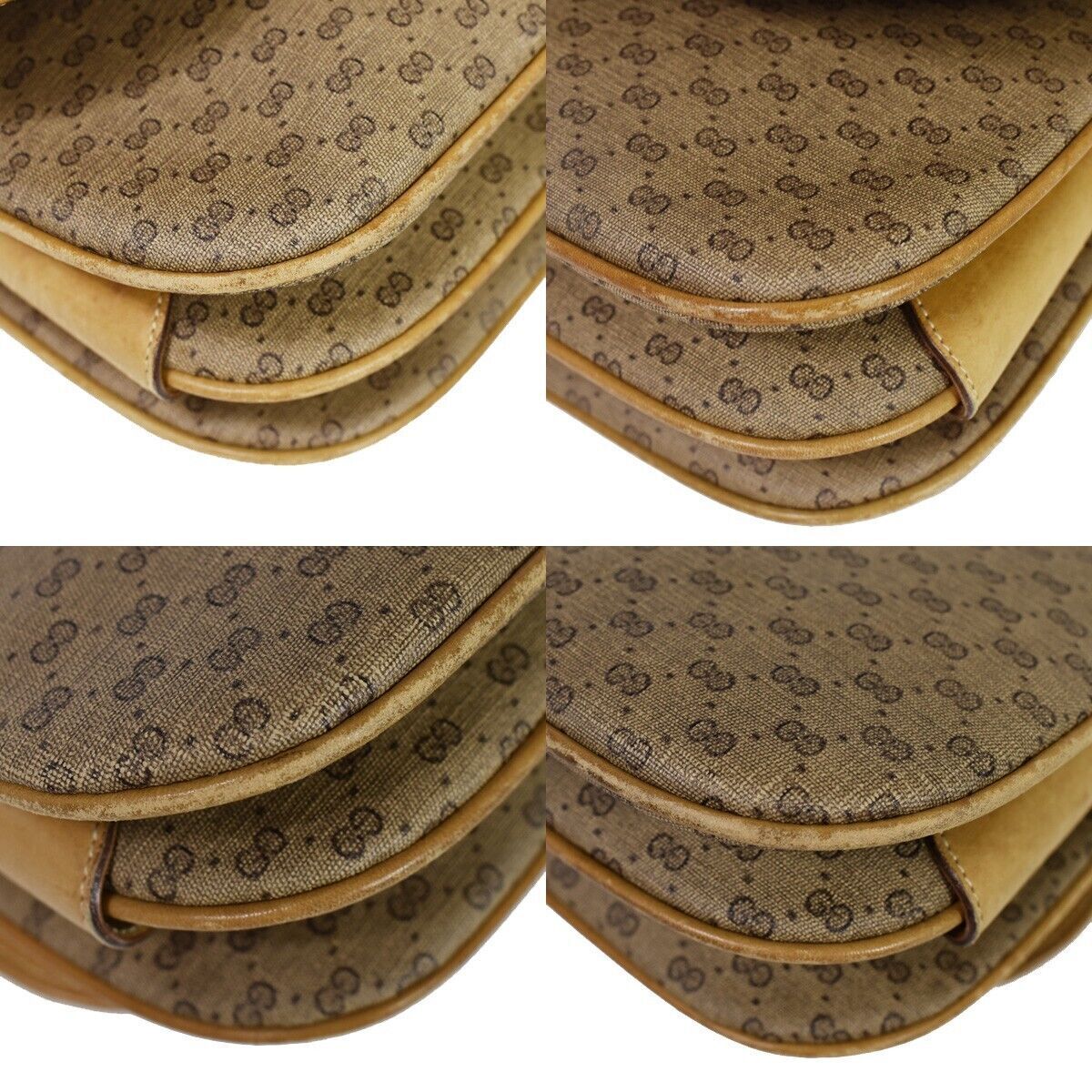 GUCCI Logo GG Pattern Shoulder Bag Leather Brown Gold Made In Italy 68YC146