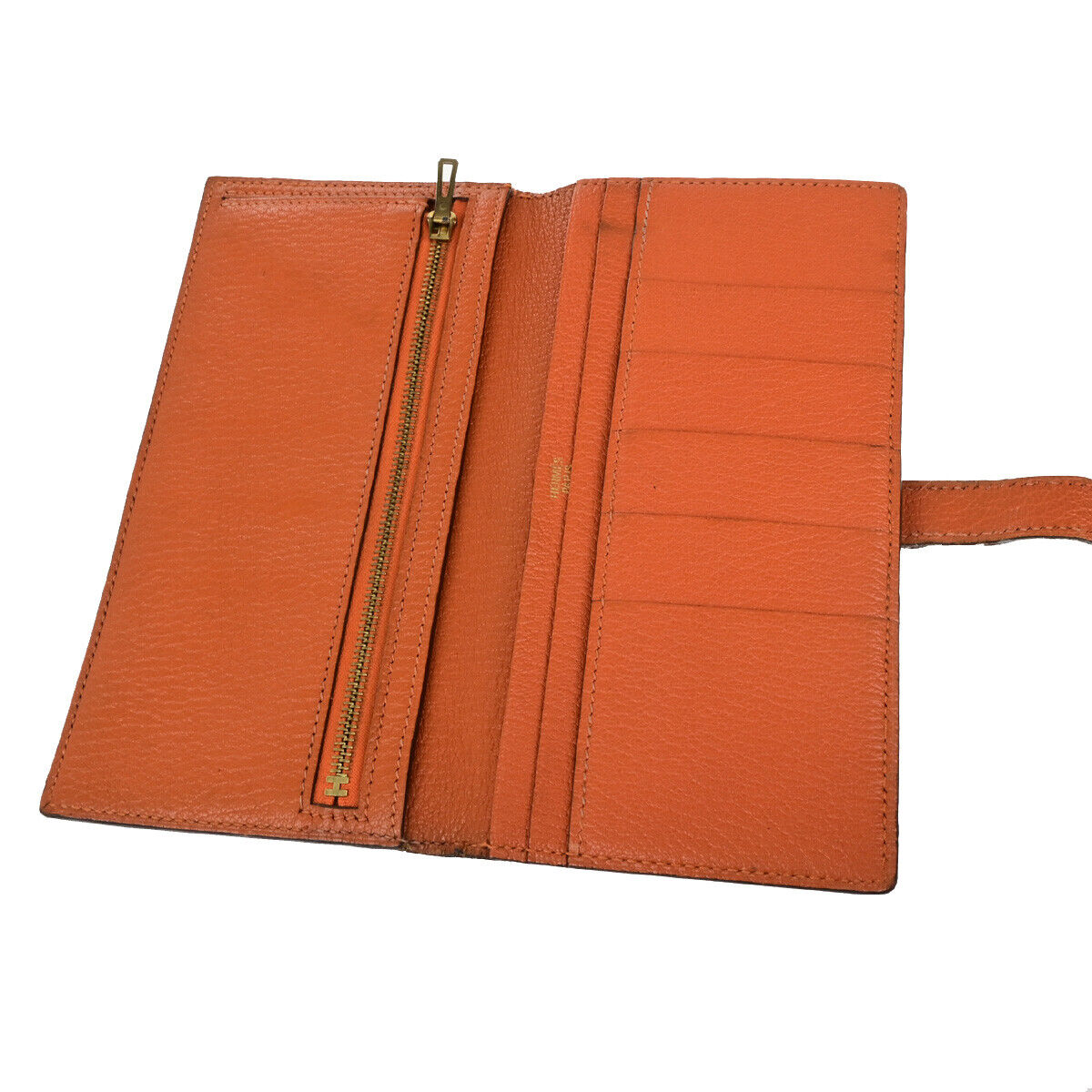 HERMES Bearn Long Bifold Wallet Chevre Mysore Goatskin Leather Orange 69YG766