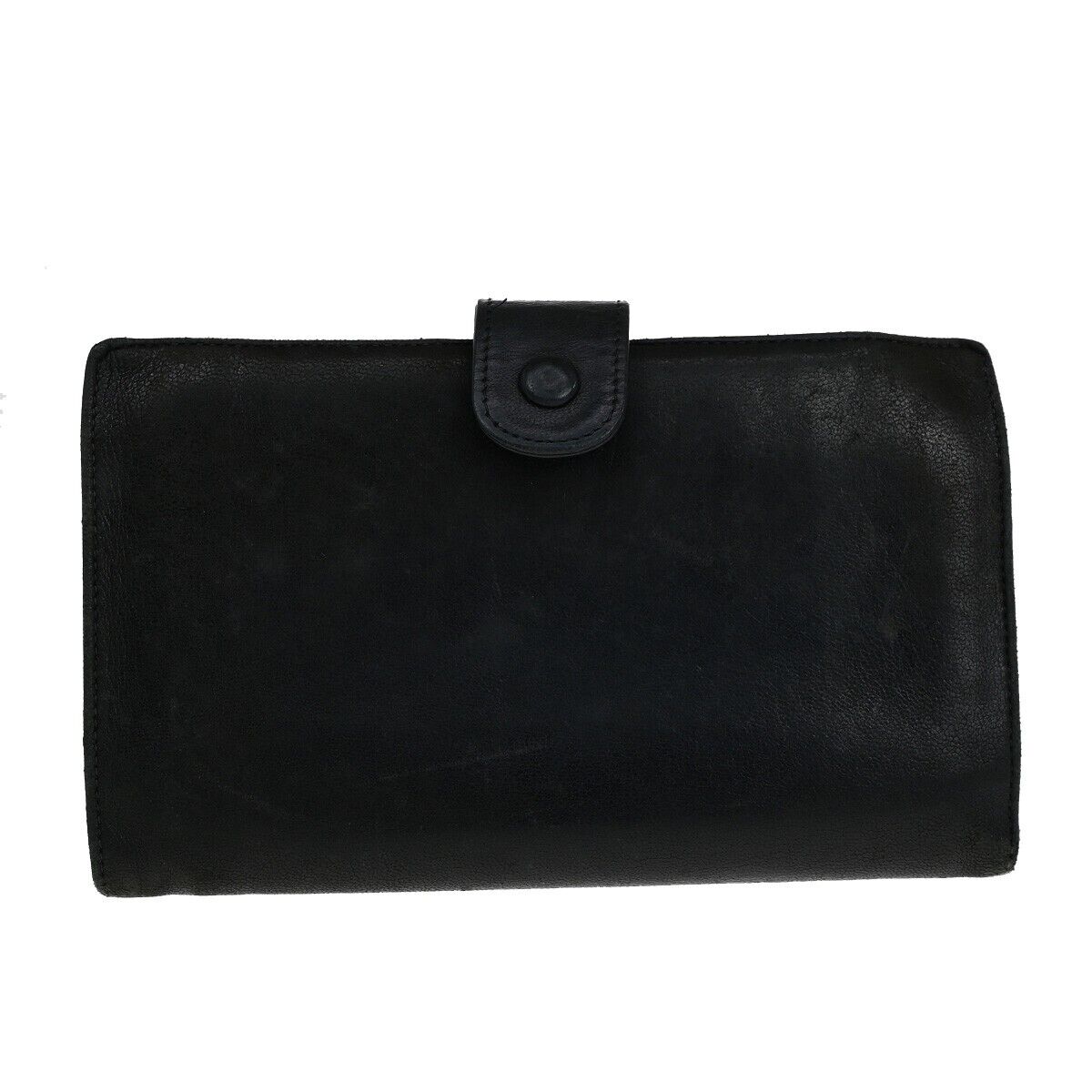 CHANEL CC Long Bifold Wallet Purse Leather Black GHW France Vintage 09EB001