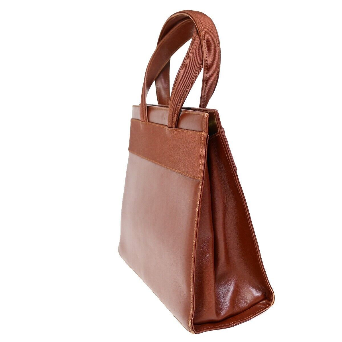 SALVATORE FERRAGAMO Vara Hand Bag Canvas Leather Brown Gold-plated Italy 61HB933