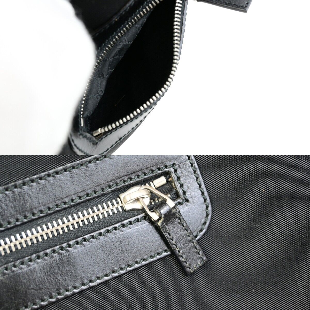 GUCCI Logo Double Pockets Shoulder Bag Nylon Leather Black SHW Italy 31FB352