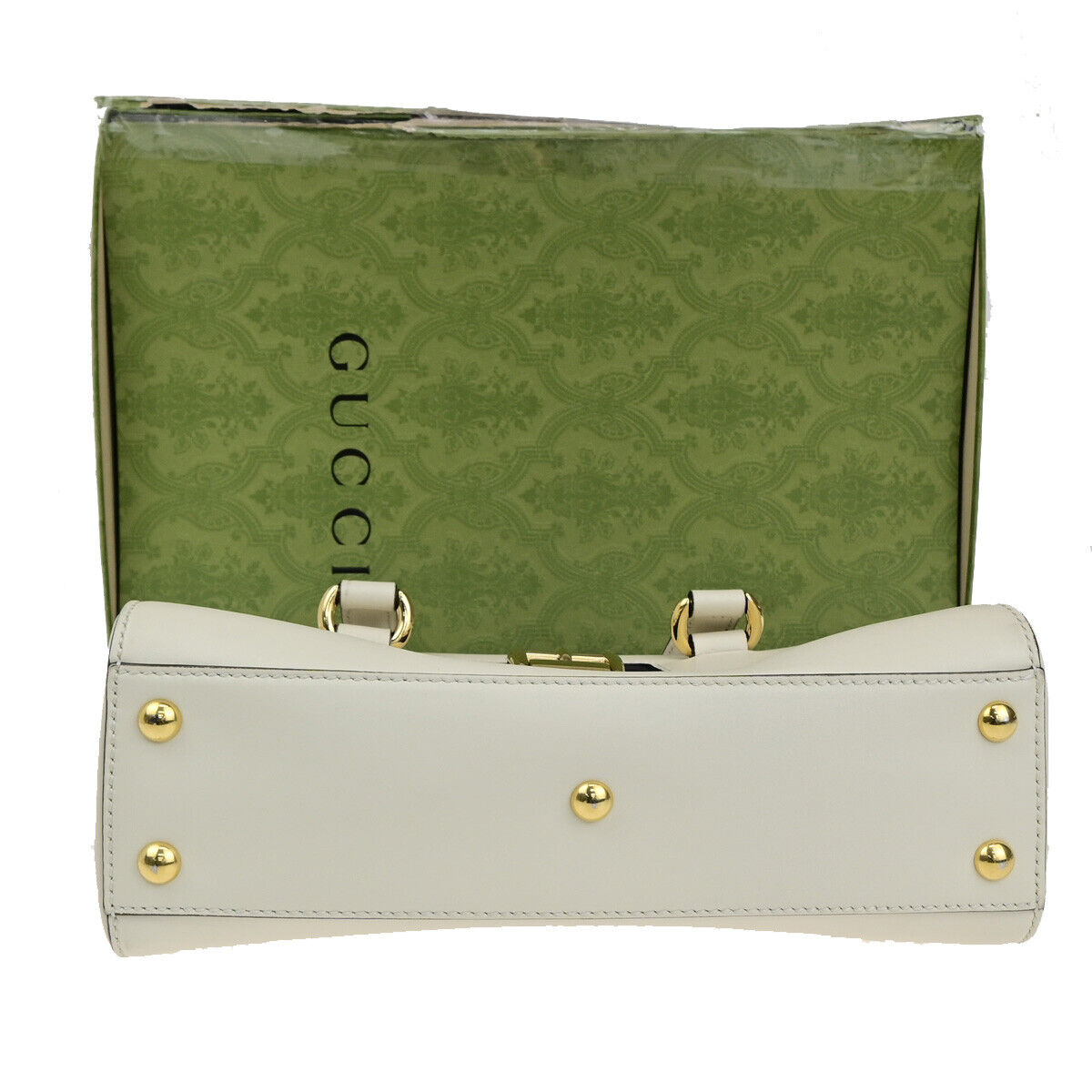 GUCCI Logo Sylvie Sherry 2 Way Shoulder Hand Bag Leather White GHW Italy 21YG624