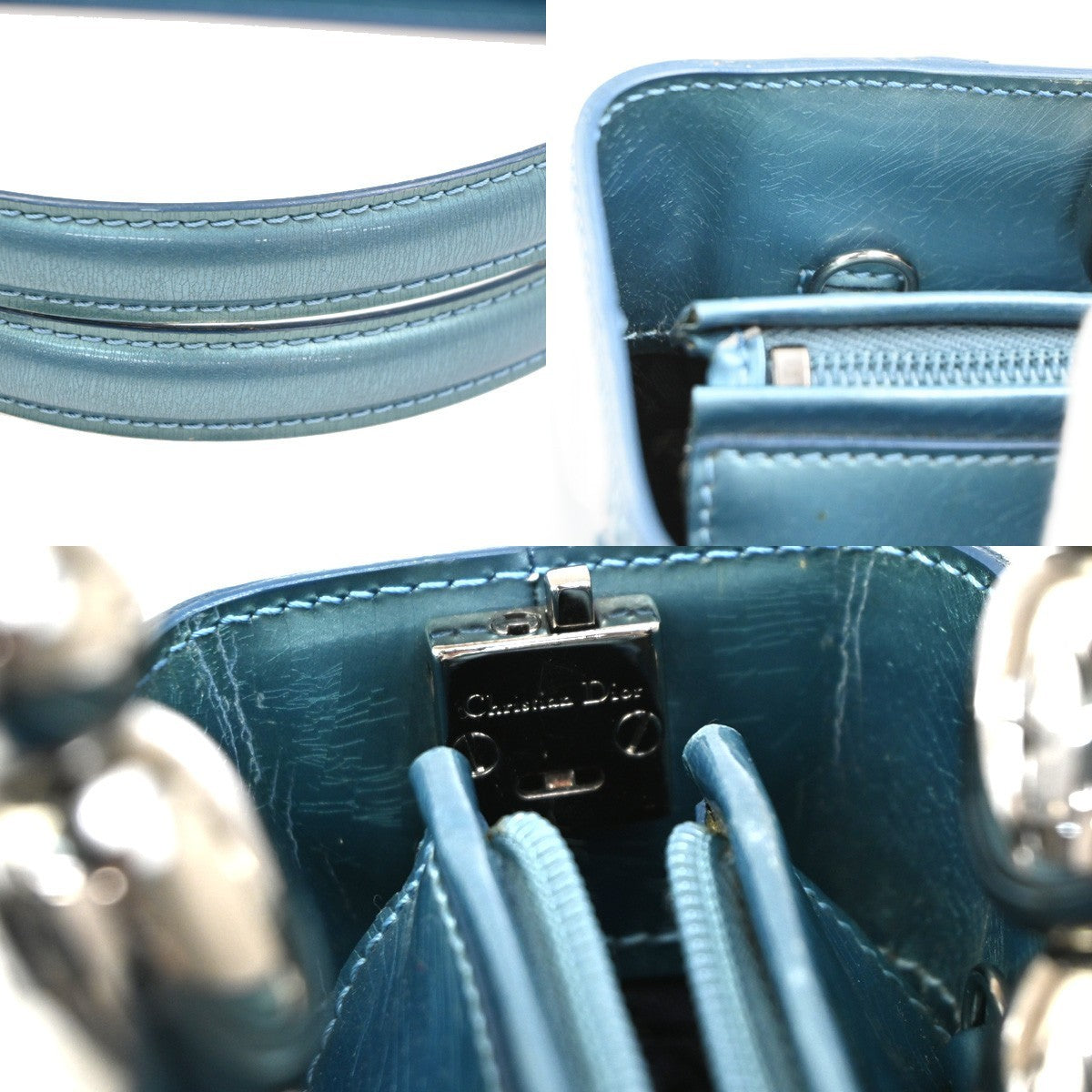 CHRISTIAN DIOR  Maris Pearl Hand Bag Patent Leather Blue SHW Italy 83TA405