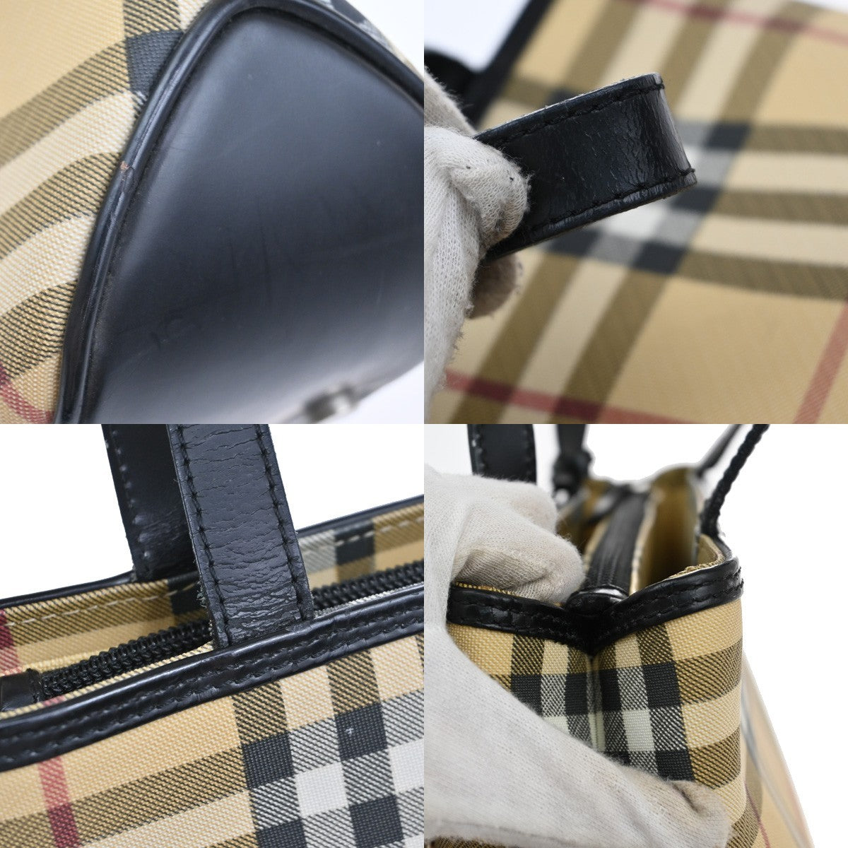 BURBERRY Logo Nova Check Hand Shoulder Bag Leather PVC Black Beige SHW 69KA989