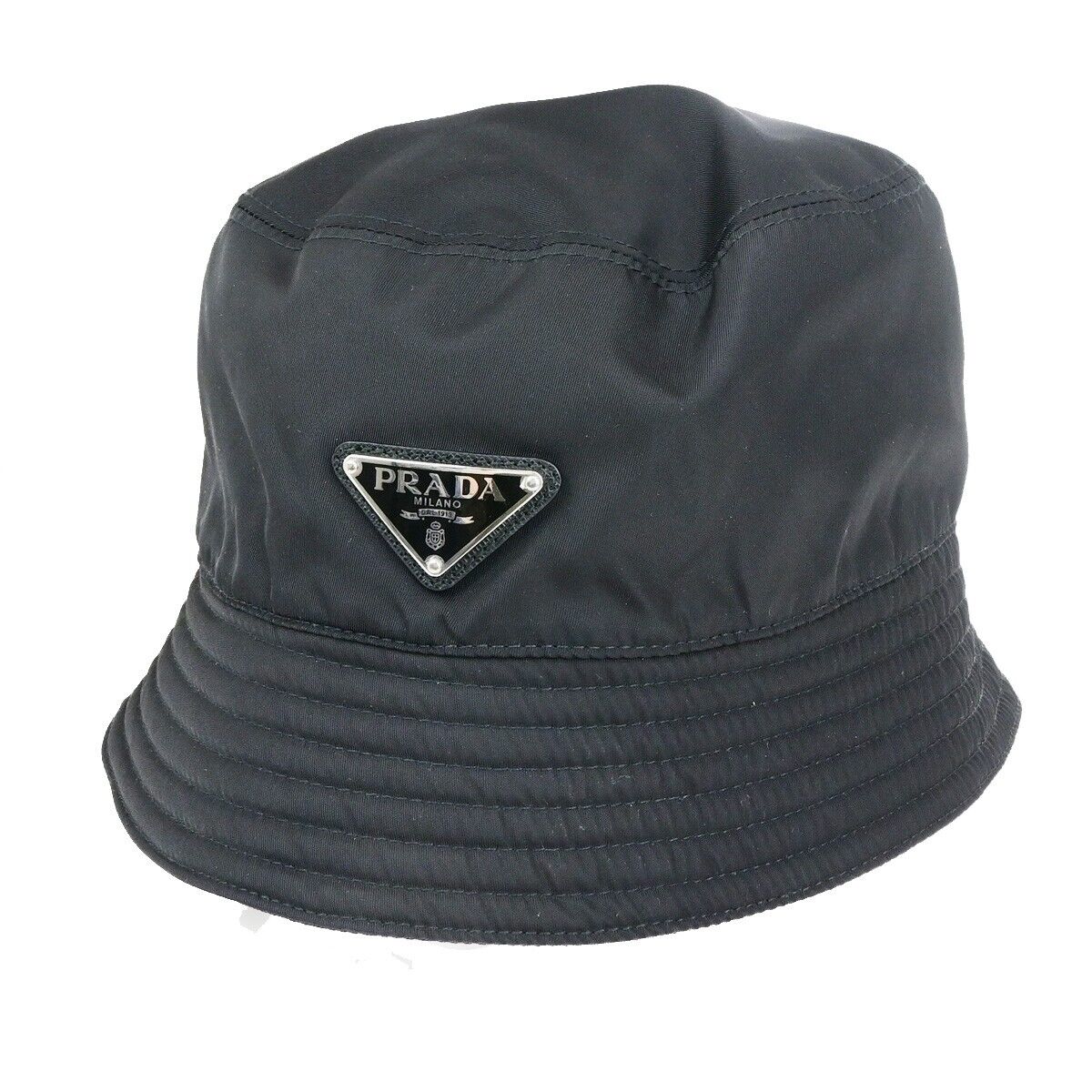 PRADA Logo Tessuto Bucket Hat Side M 100% Nylon Black Italy 80RK564