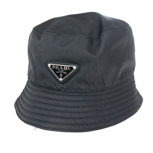 PRADA Logo Tessuto Bucket Hat Side M 100% Nylon Black Italy 80RK564